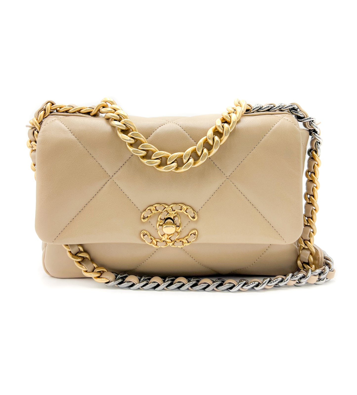 Chanel 19 Beige Flap Handbag
