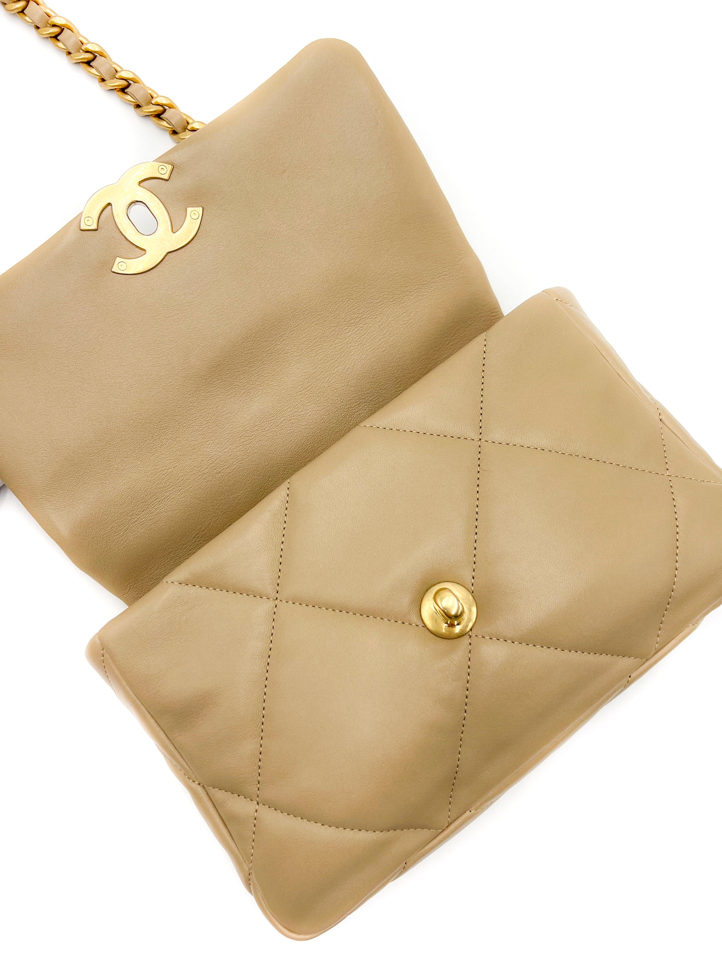 Chanel 19 Beige Flap Handbag