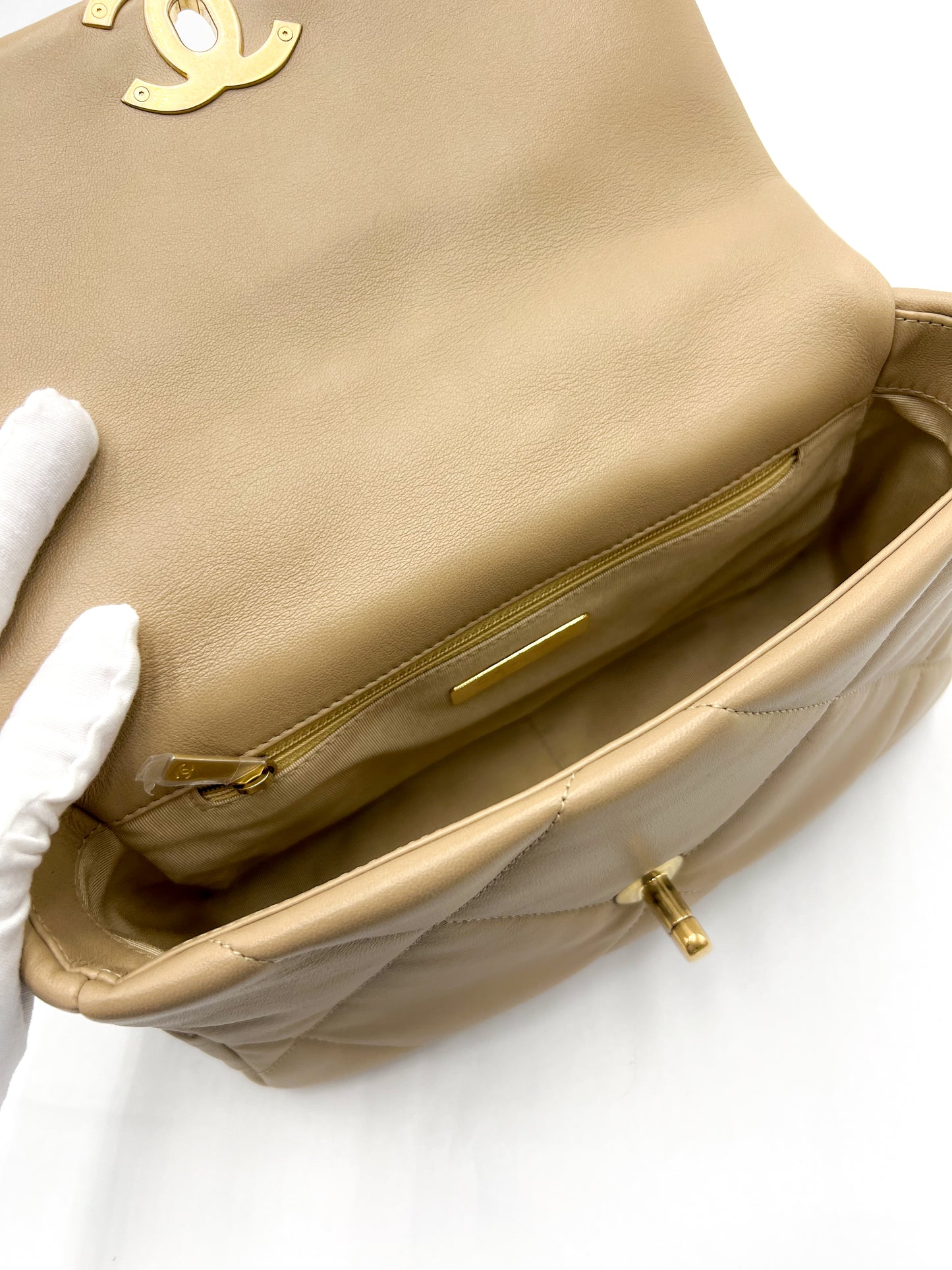 Chanel 19 Beige Flap Handbag
