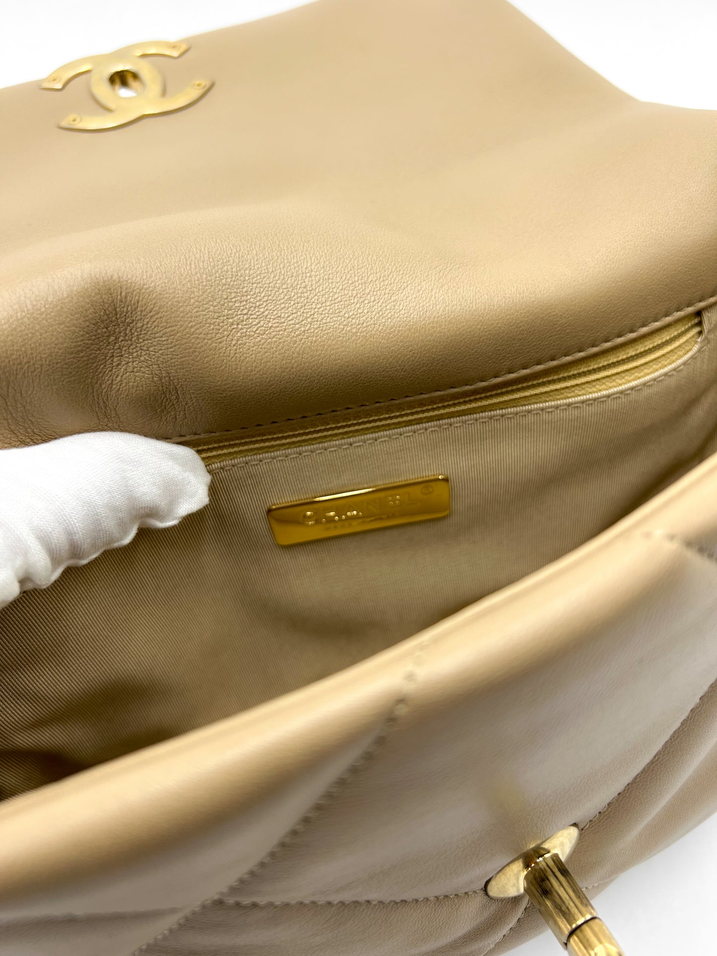 Chanel 19 Beige Flap Handbag