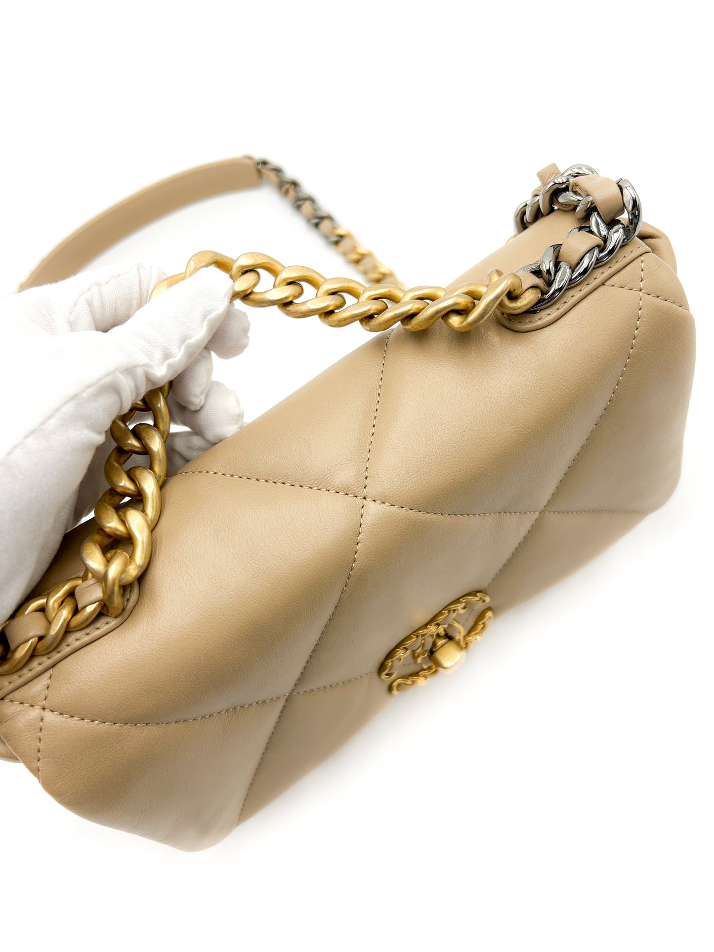 Chanel 19 Beige Flap Handbag