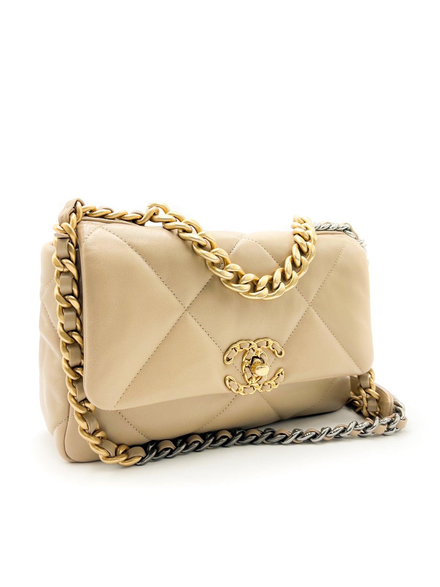Chanel 19 Beige Flap Handbag