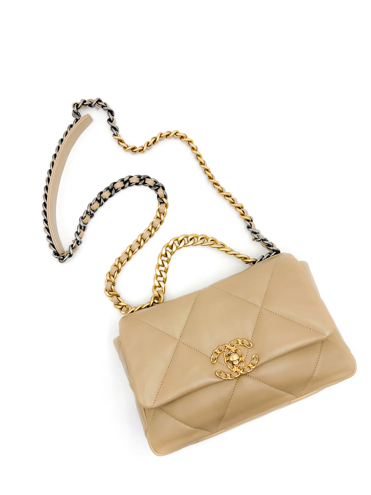 Chanel 19 Beige Flap Handbag