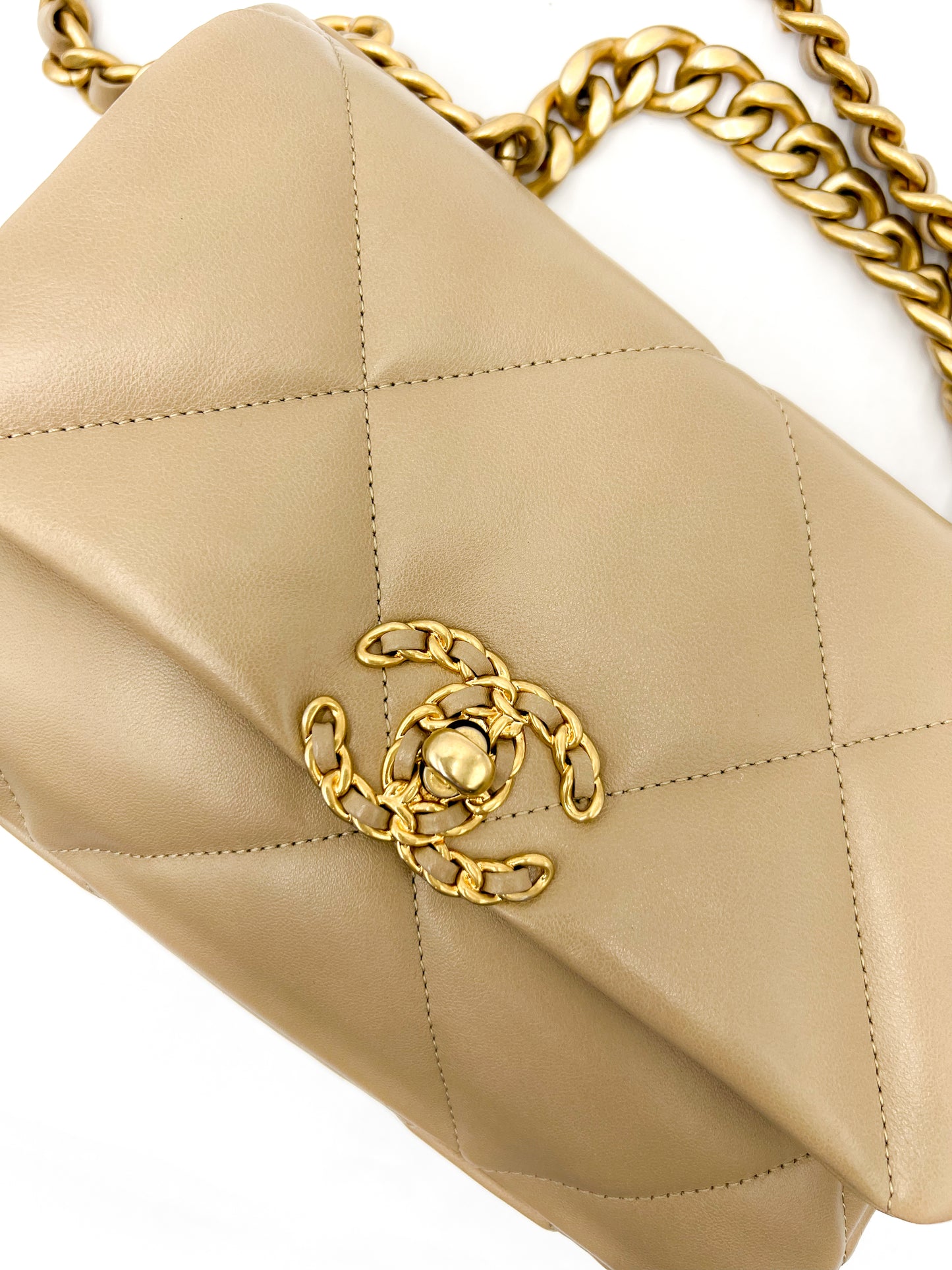 Chanel 19 Beige Flap Handbag