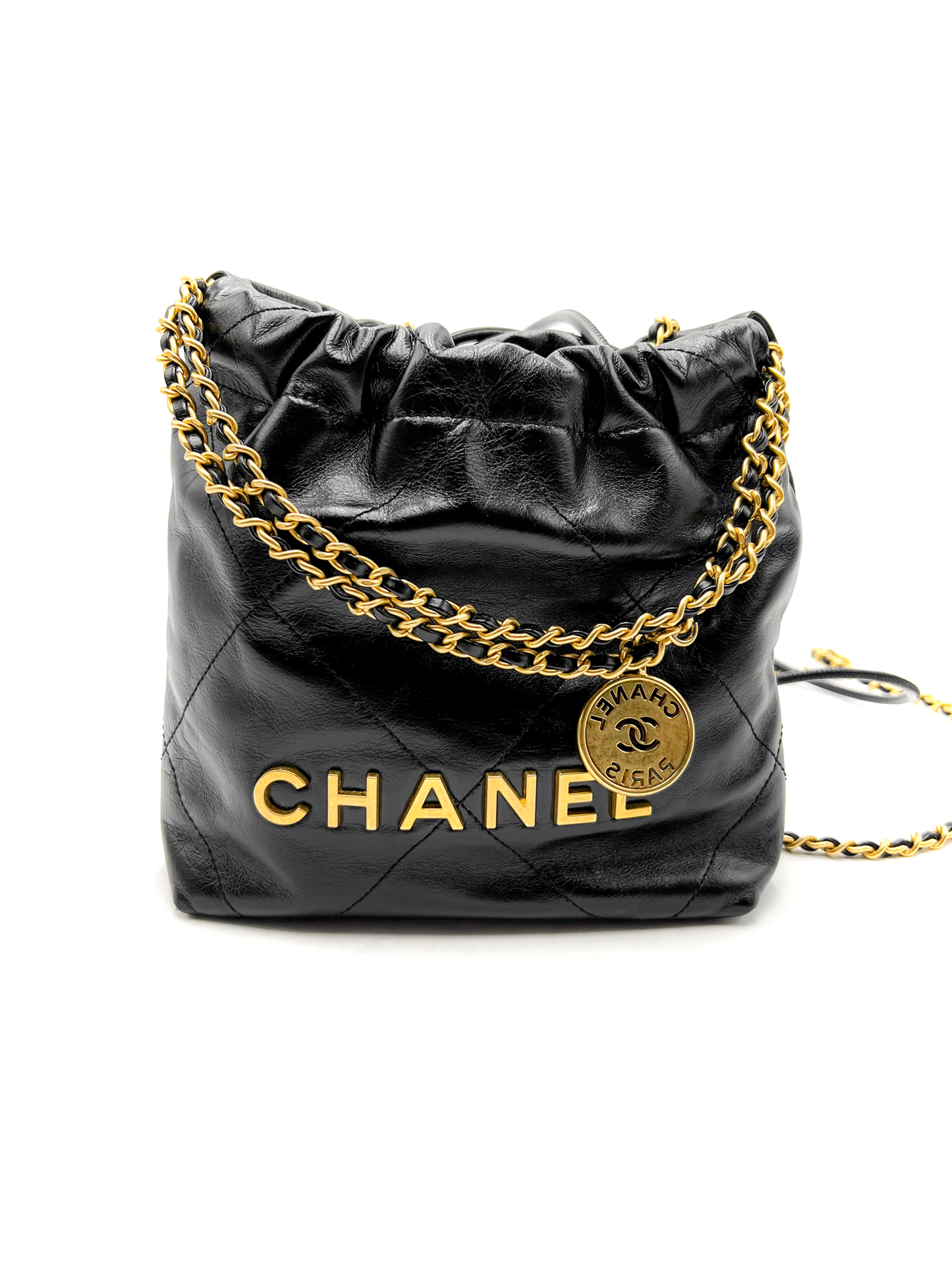 Chanel 22 Mini Handbag Hobo Black with Gold Aged Hardware
