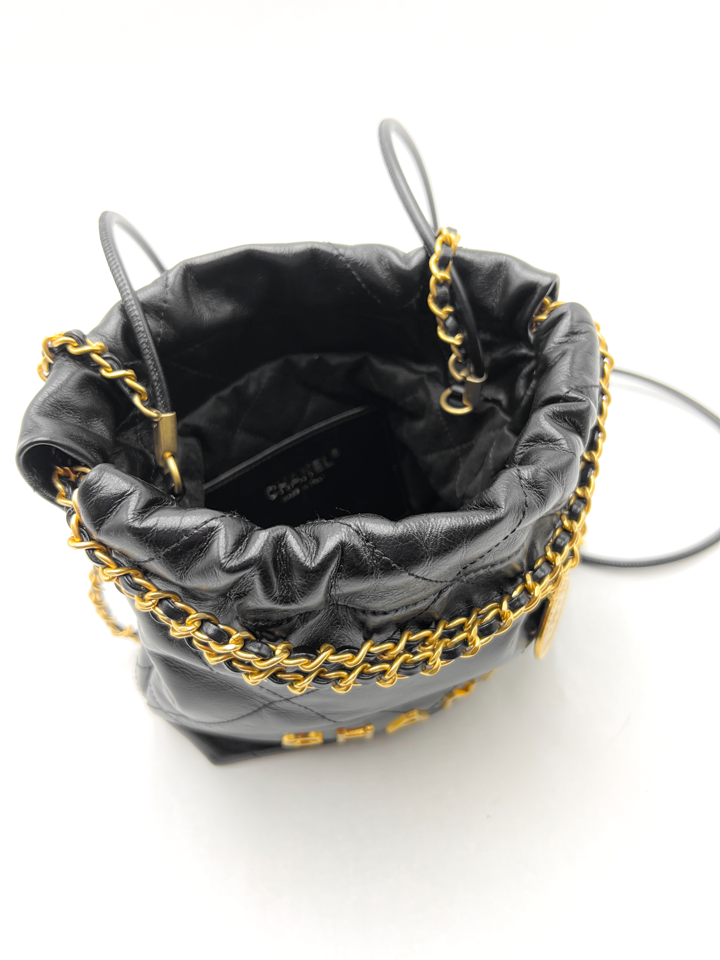 Chanel 22 Mini Handbag Hobo Black with Gold Aged Hardware