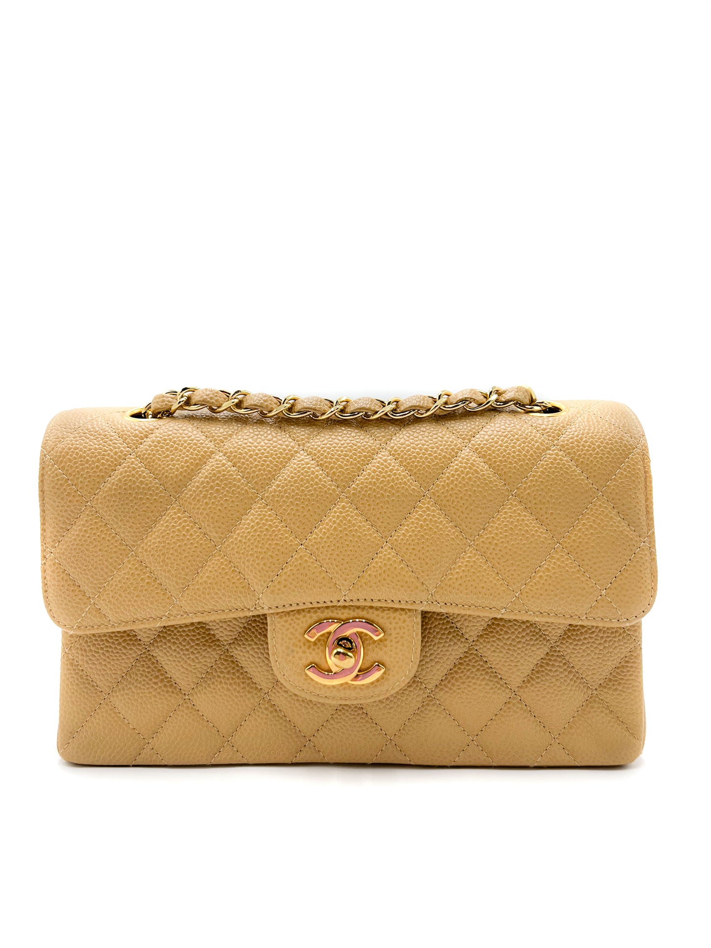 Chanel Beige Quilted Caviar Small Classic Double Flap Gold Hardware