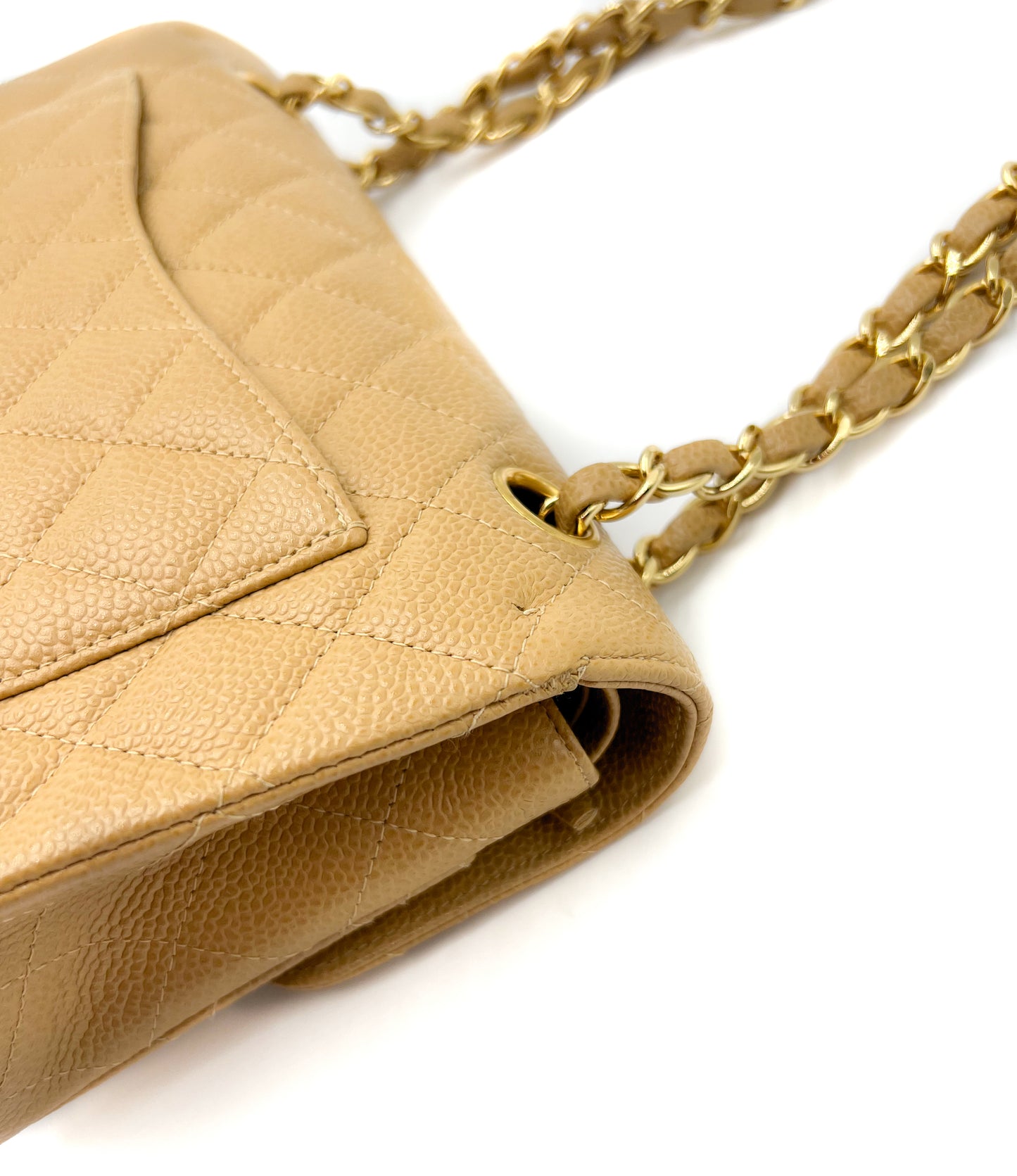 Chanel Beige Quilted Caviar Small Classic Double Flap Gold Hardware