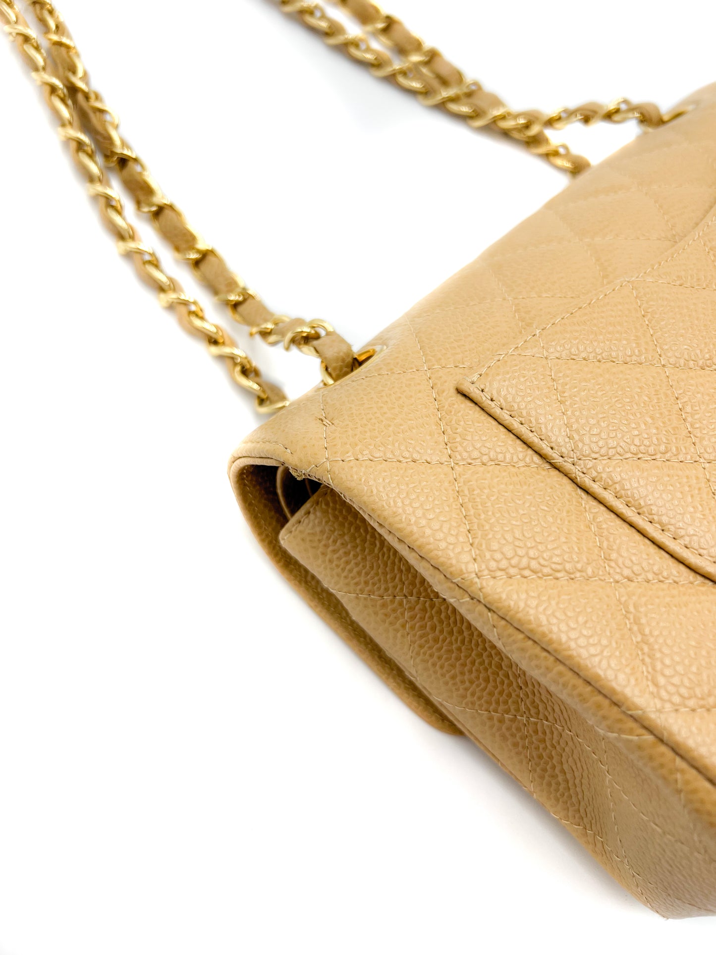 Chanel Beige Quilted Caviar Small Classic Double Flap Gold Hardware