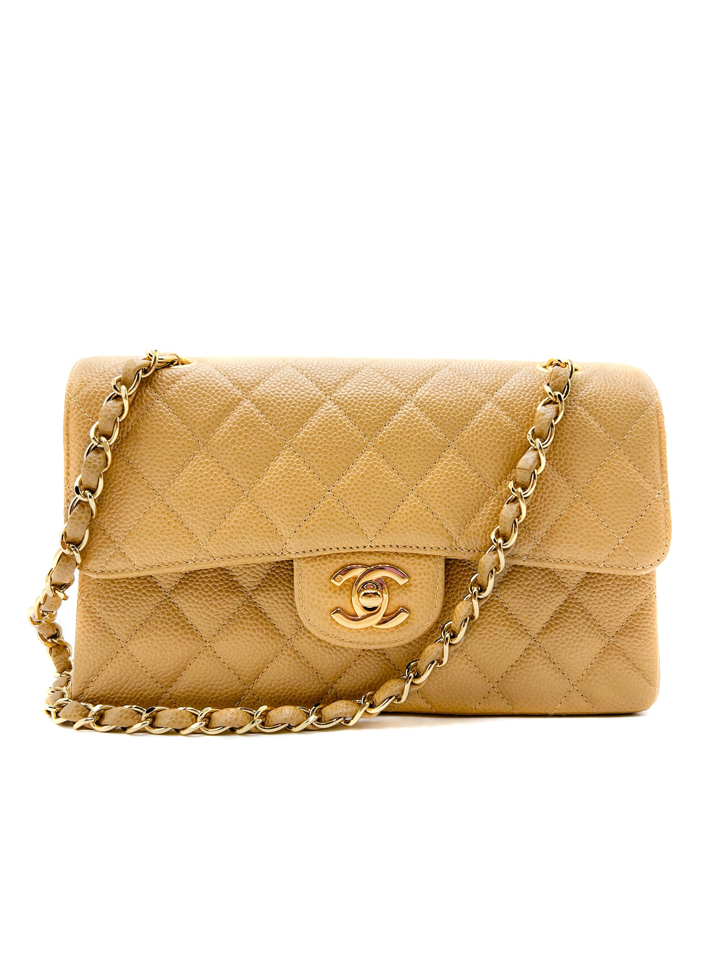 Chanel Beige Quilted Caviar Small Classic Double Flap Gold Hardware