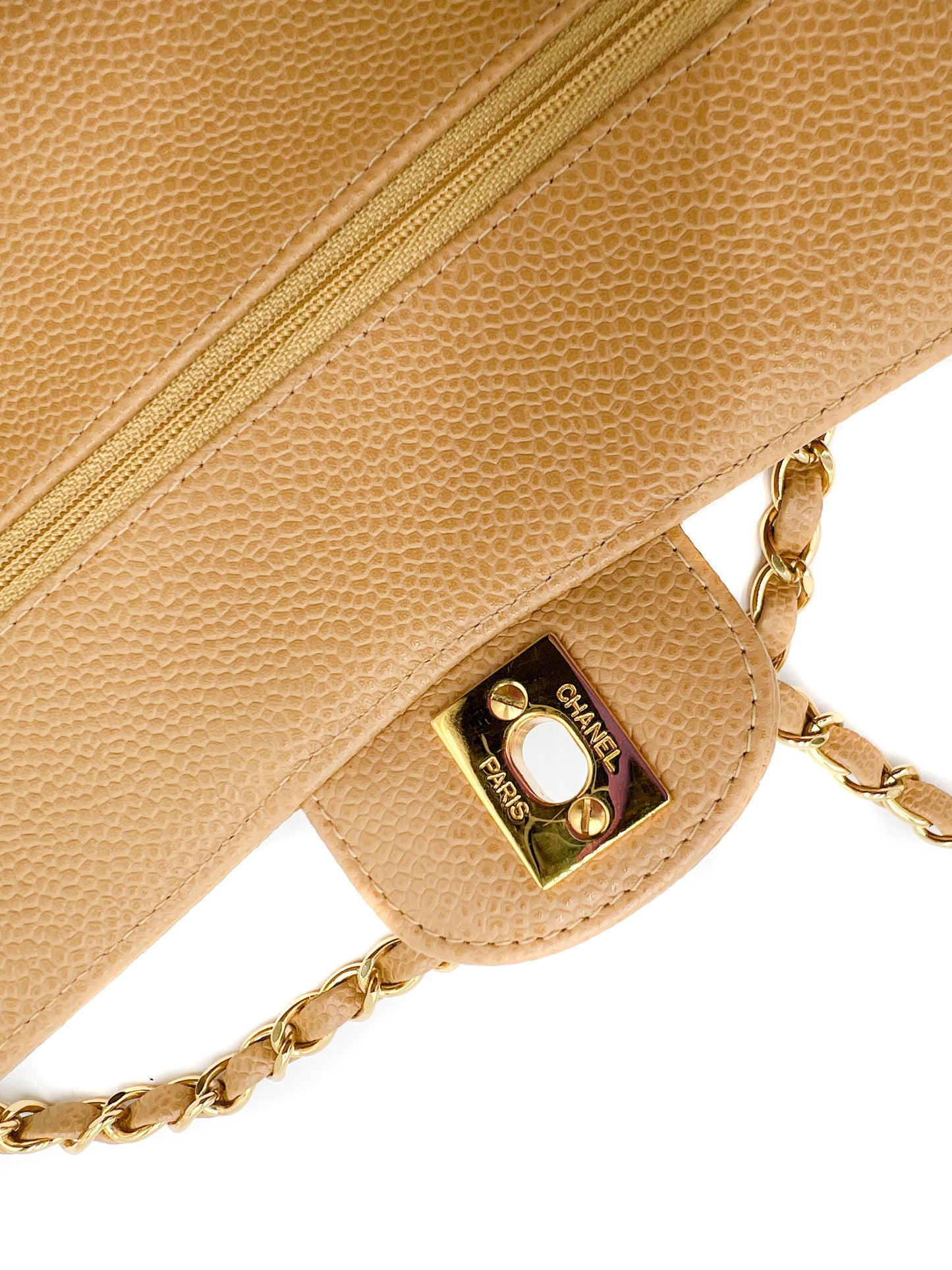 Chanel Beige Quilted Caviar Small Classic Double Flap Gold Hardware