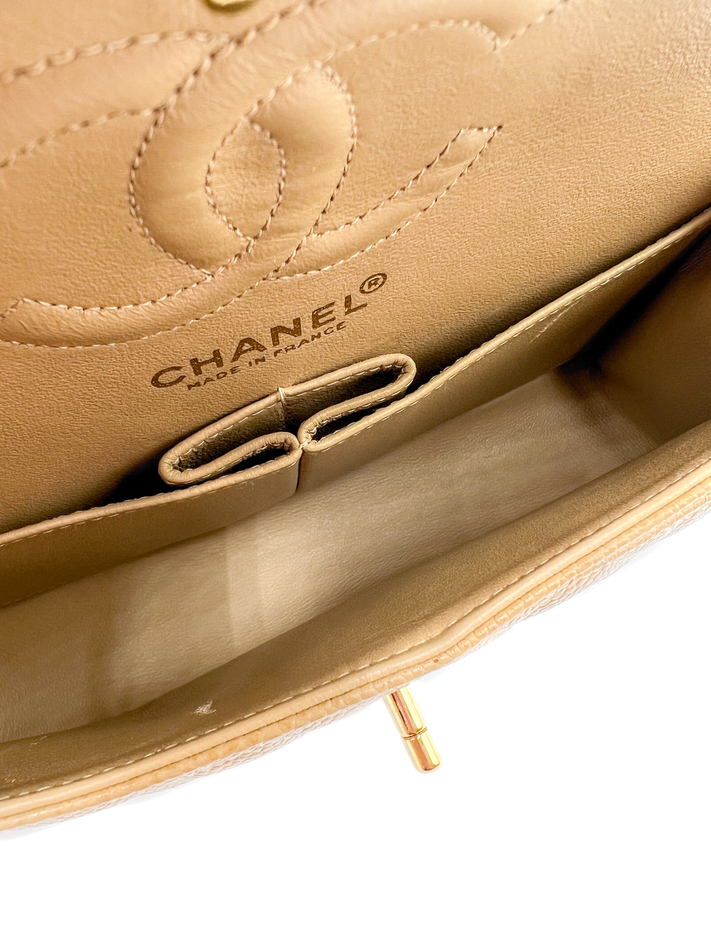 Chanel Beige Quilted Caviar Small Classic Double Flap Gold Hardware