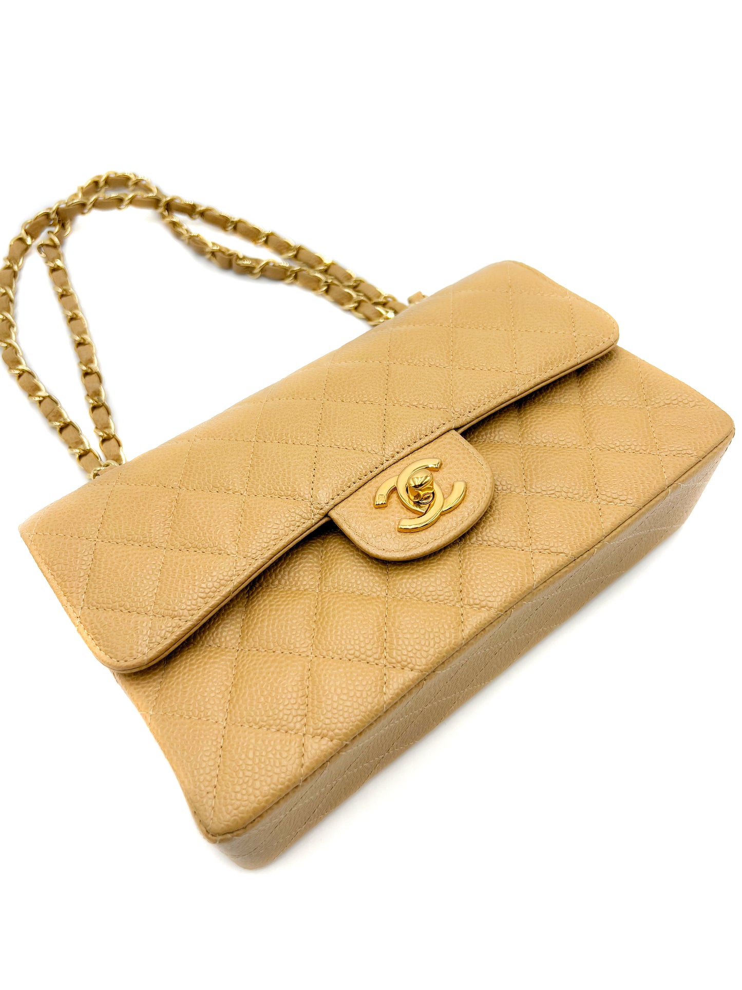 Chanel Beige Quilted Caviar Small Classic Double Flap Gold Hardware