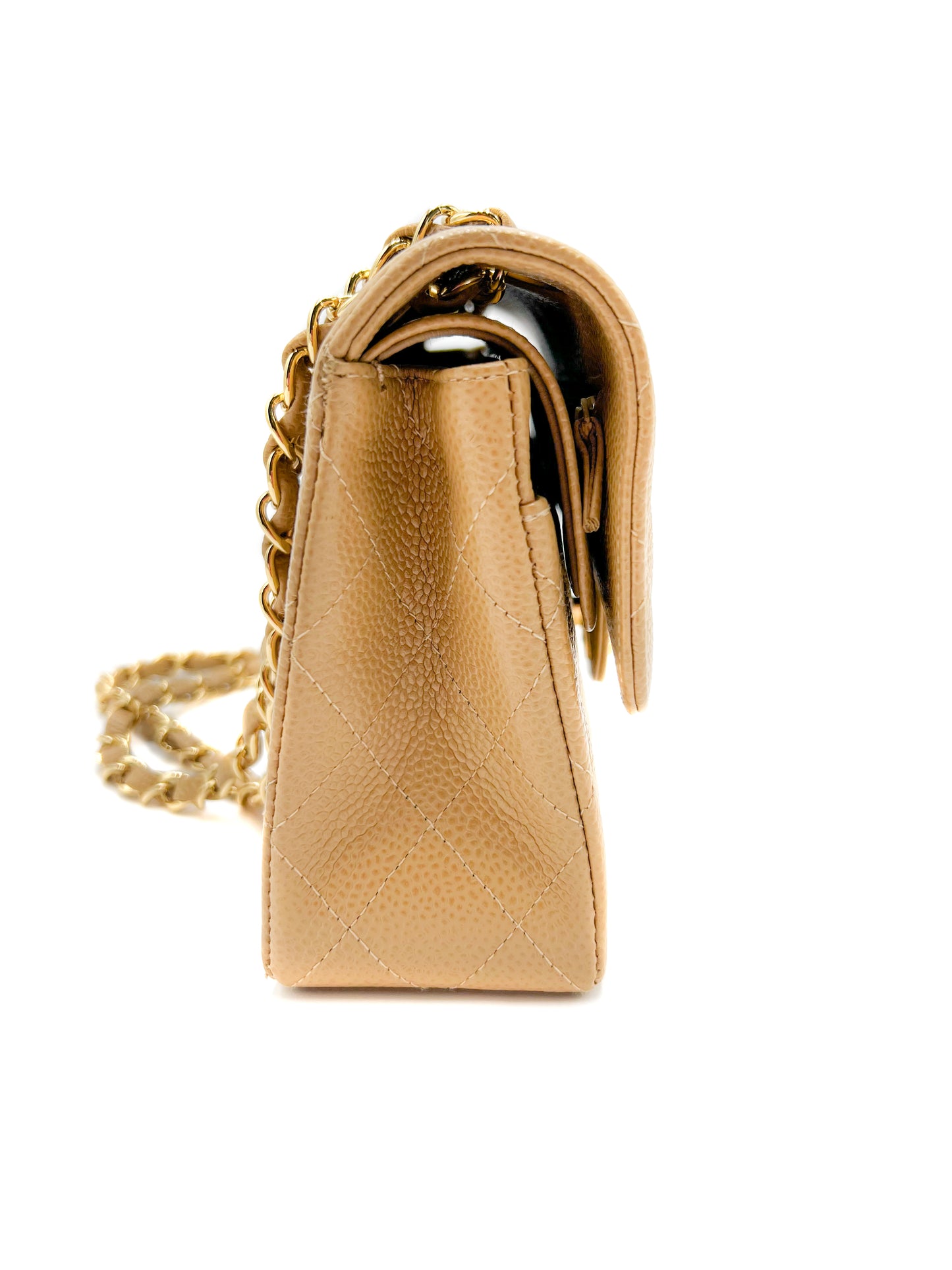 Chanel Beige Quilted Caviar Small Classic Double Flap Gold Hardware