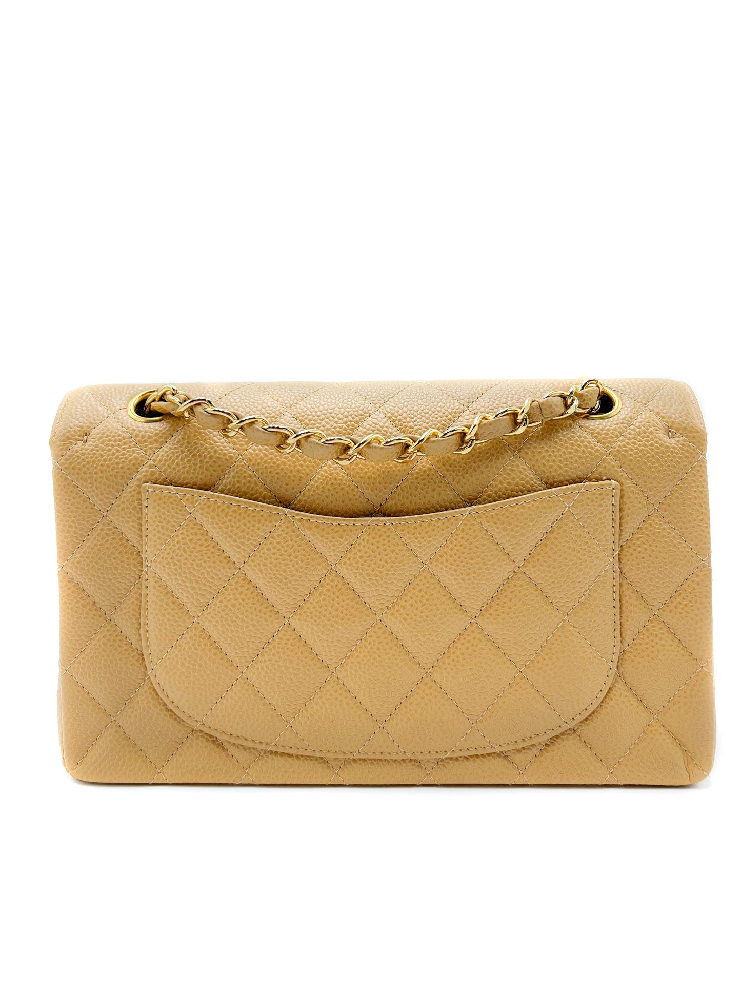 Chanel Beige Quilted Caviar Small Classic Double Flap Gold Hardware