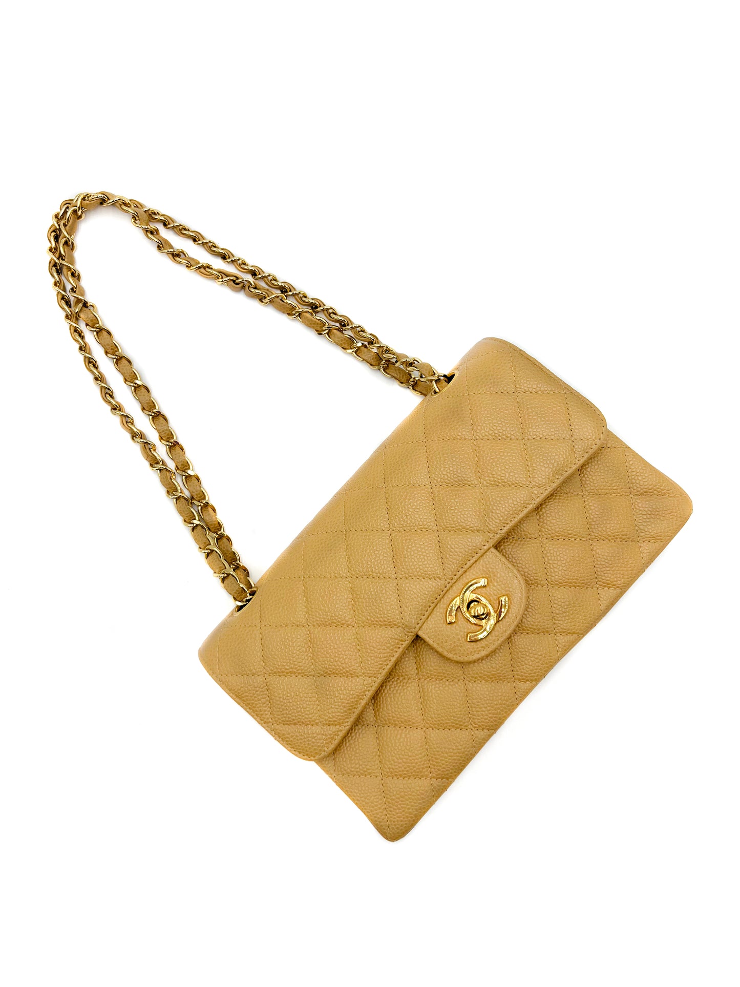 Chanel Beige Quilted Caviar Small Classic Double Flap Gold Hardware