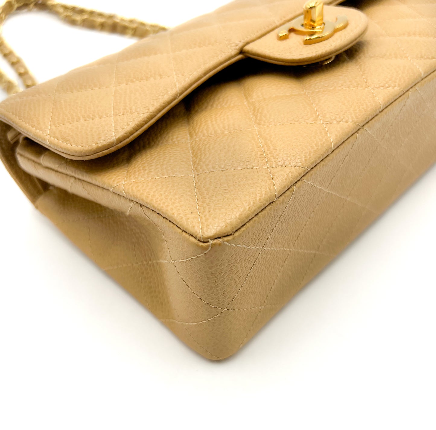 Chanel Beige Quilted Caviar Small Classic Double Flap Gold Hardware