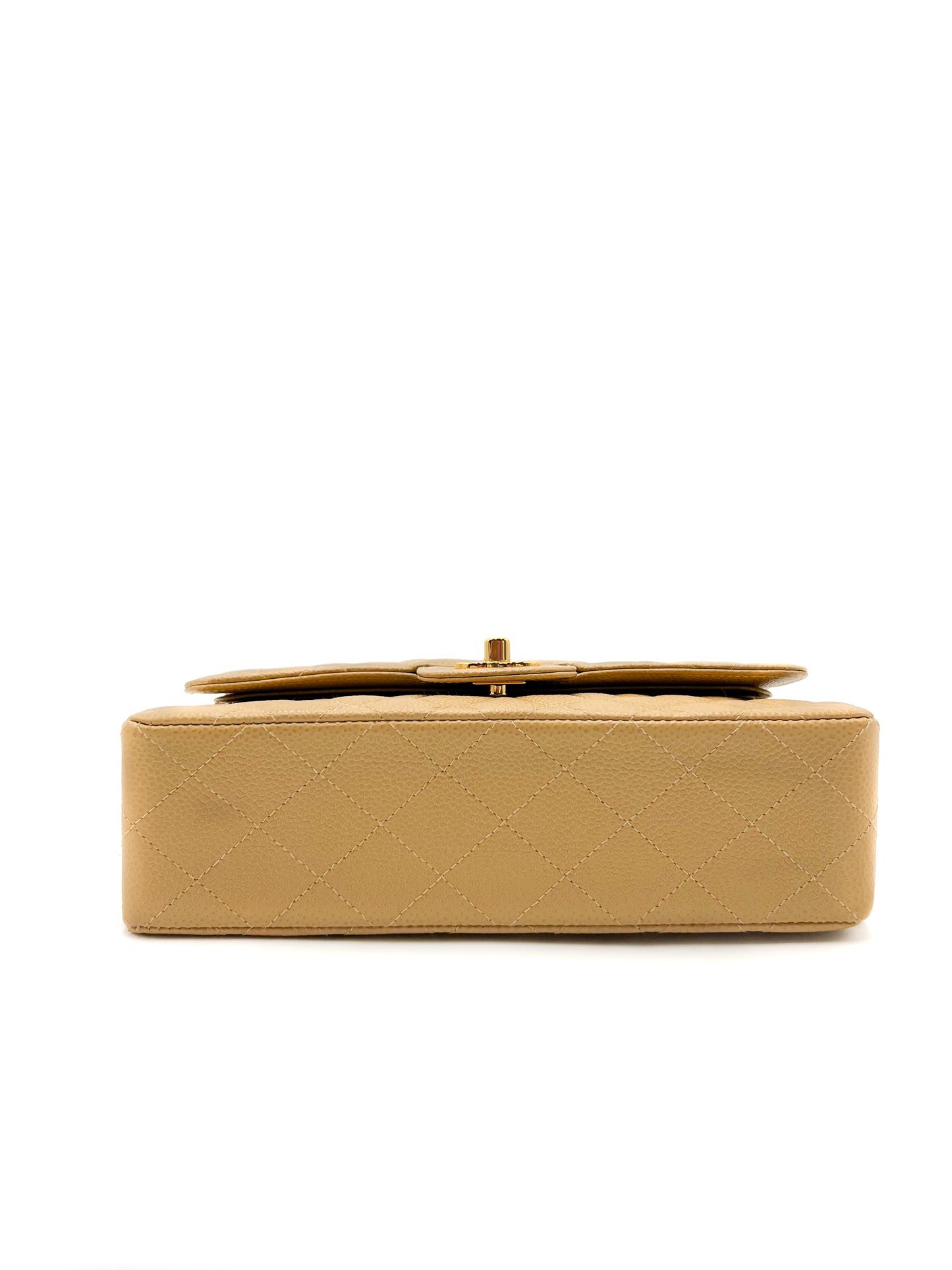 Chanel Beige Quilted Caviar Small Classic Double Flap Gold Hardware