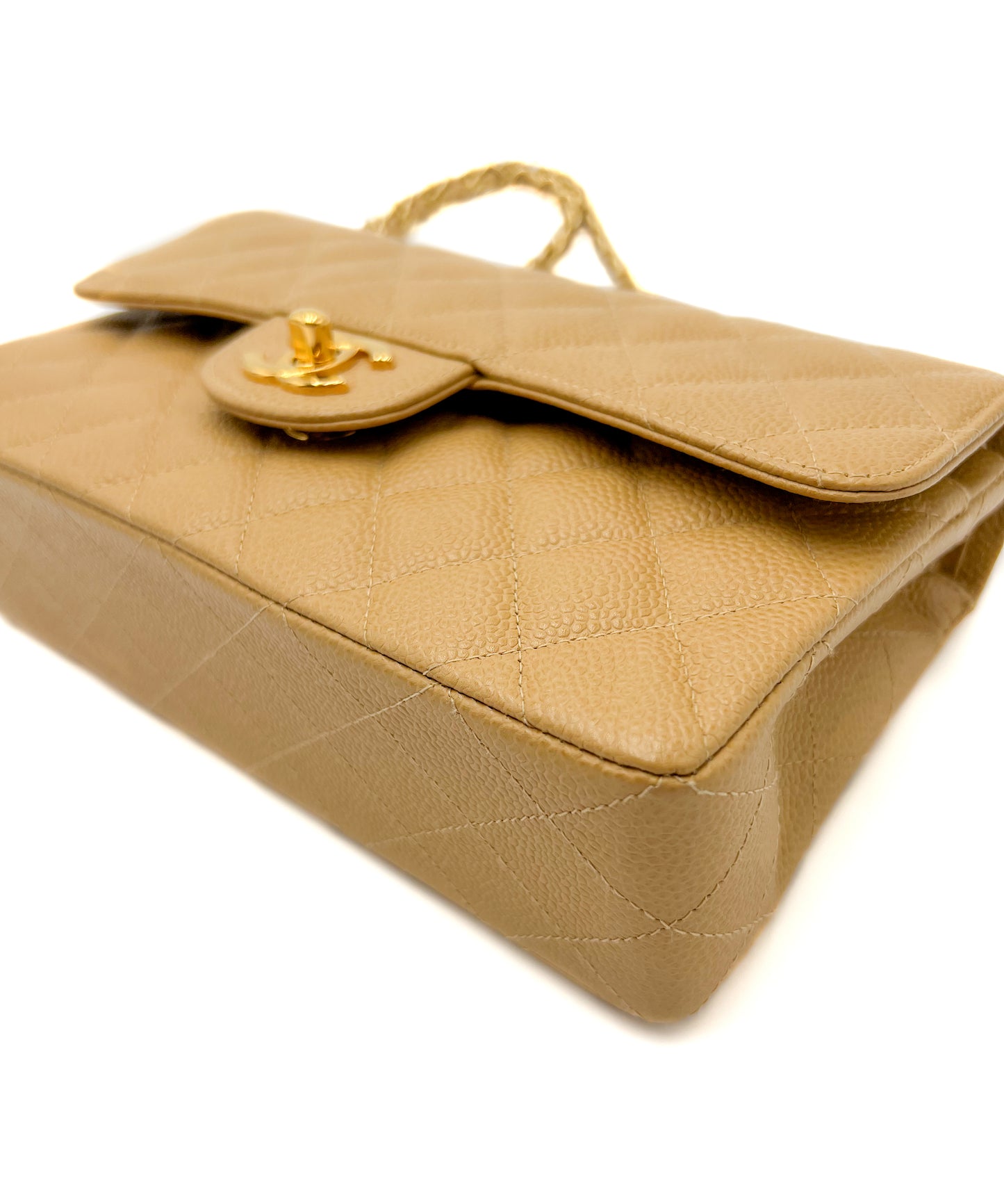 Chanel Beige Quilted Caviar Small Classic Double Flap Gold Hardware