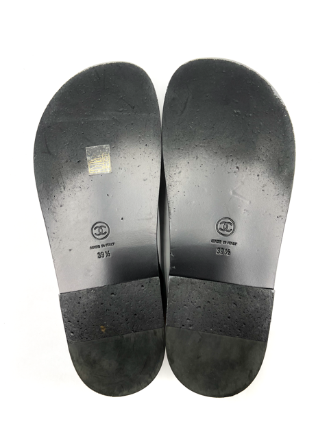 Chanel Black Interlocking CC Logo Leather Dad Sandals
