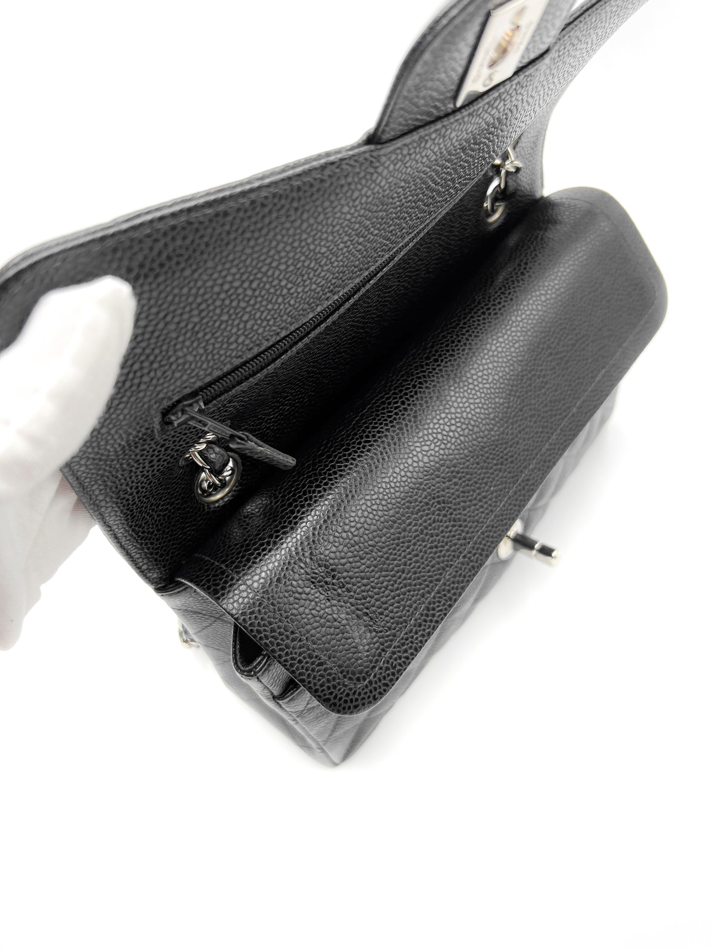 Chanel Small Classic Flap Quilted Black Caviar Silver Hardware