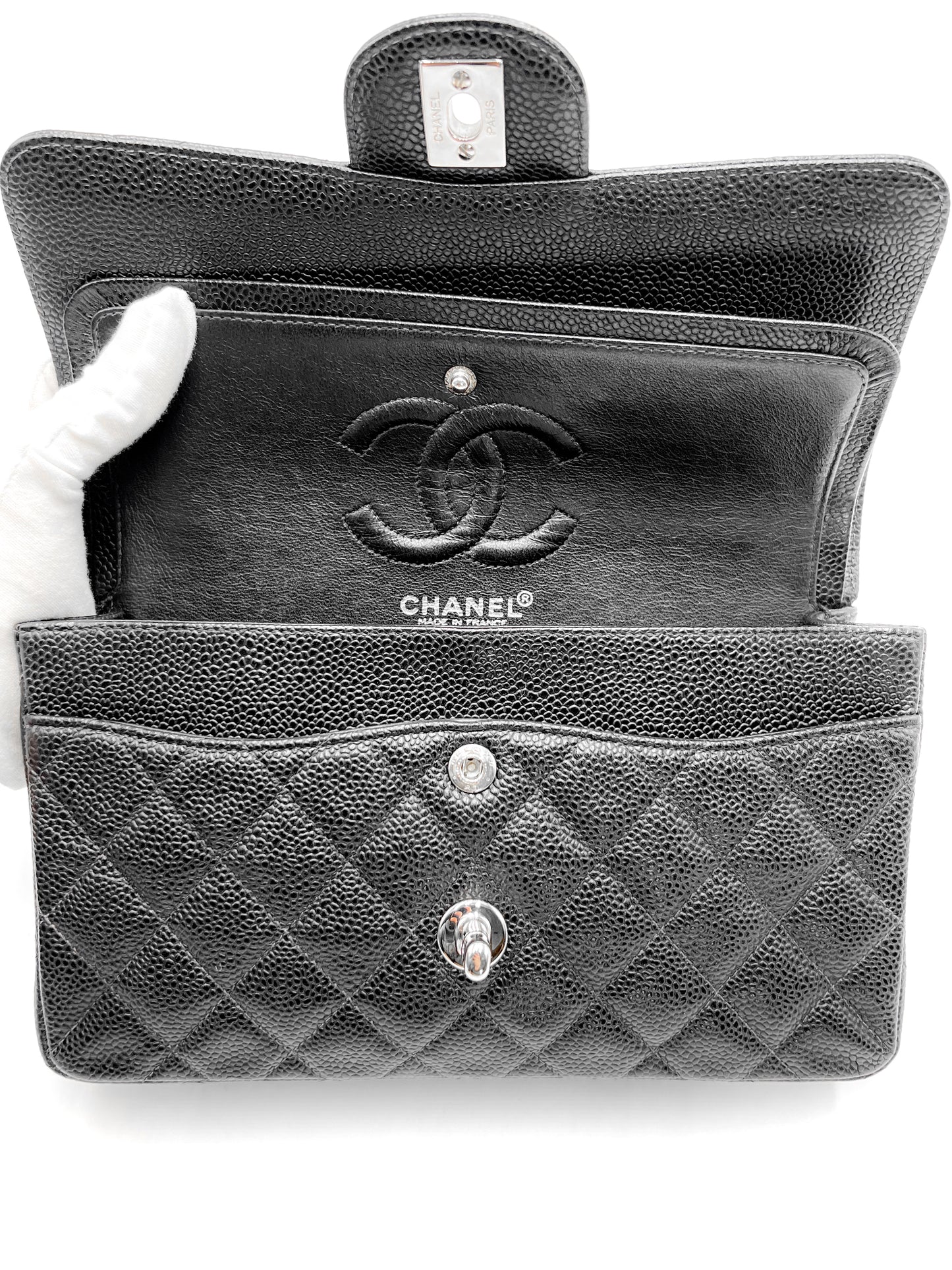 Chanel Small Classic Flap Quilted Black Caviar Silver Hardware