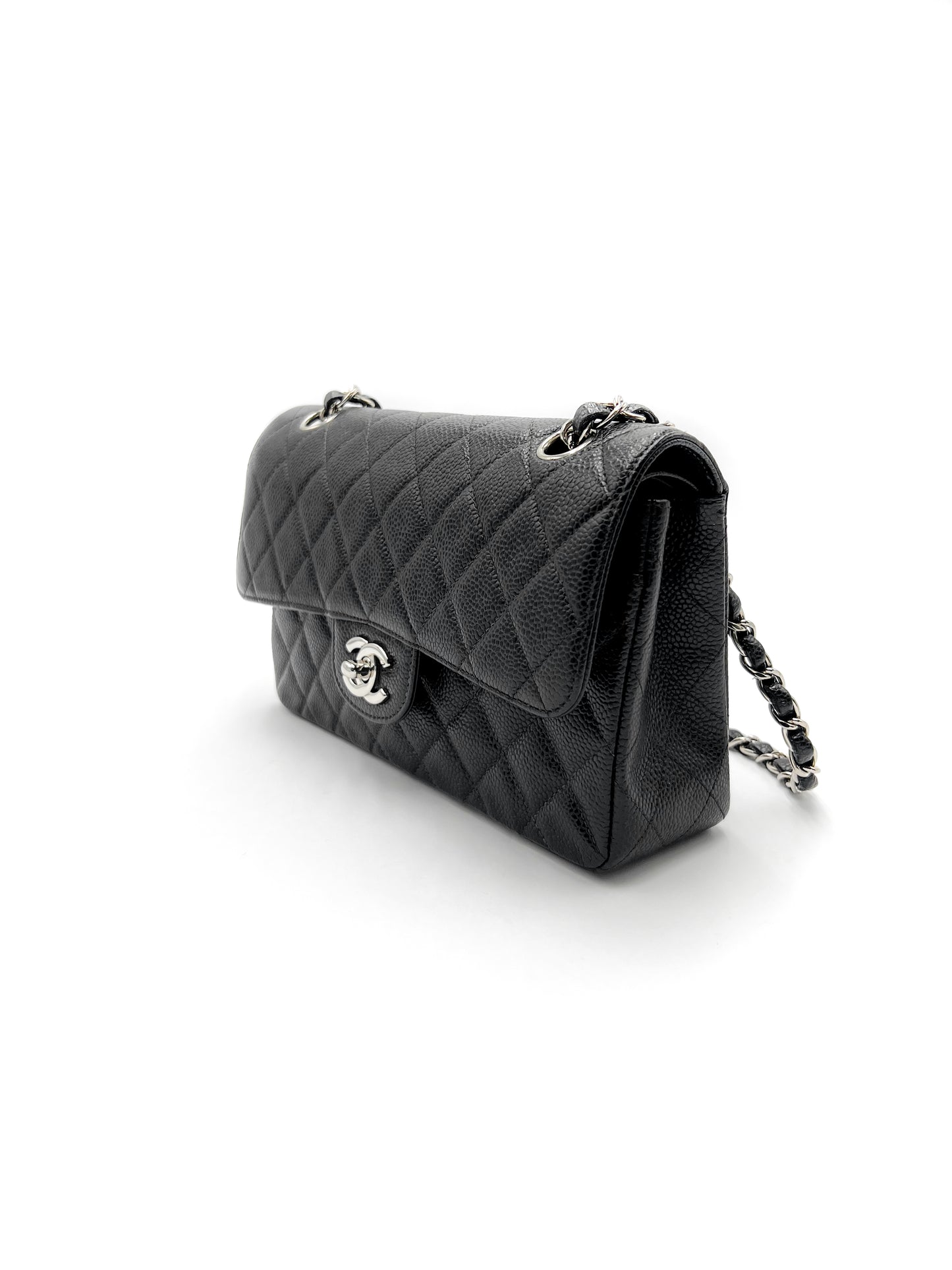 Chanel Small Classic Flap Quilted Black Caviar Silver Hardware