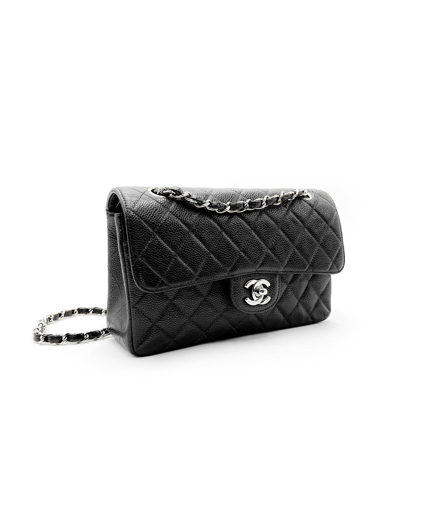 Chanel Small Classic Flap Quilted Black Caviar Silver Hardware