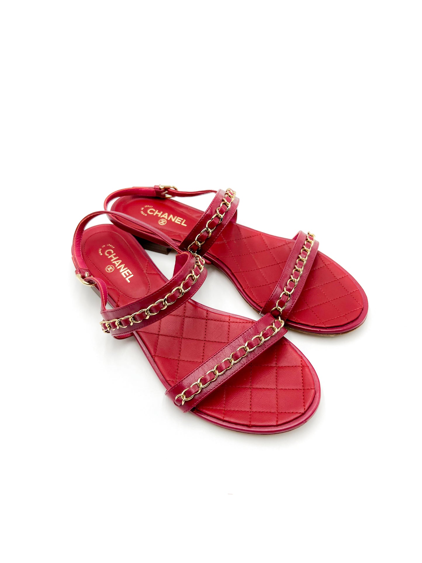 Chanel Sandals Red with Gold Chain