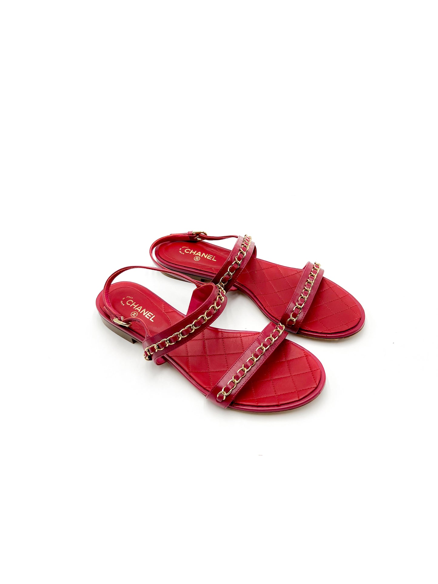 Chanel Sandals Red with Gold Chain