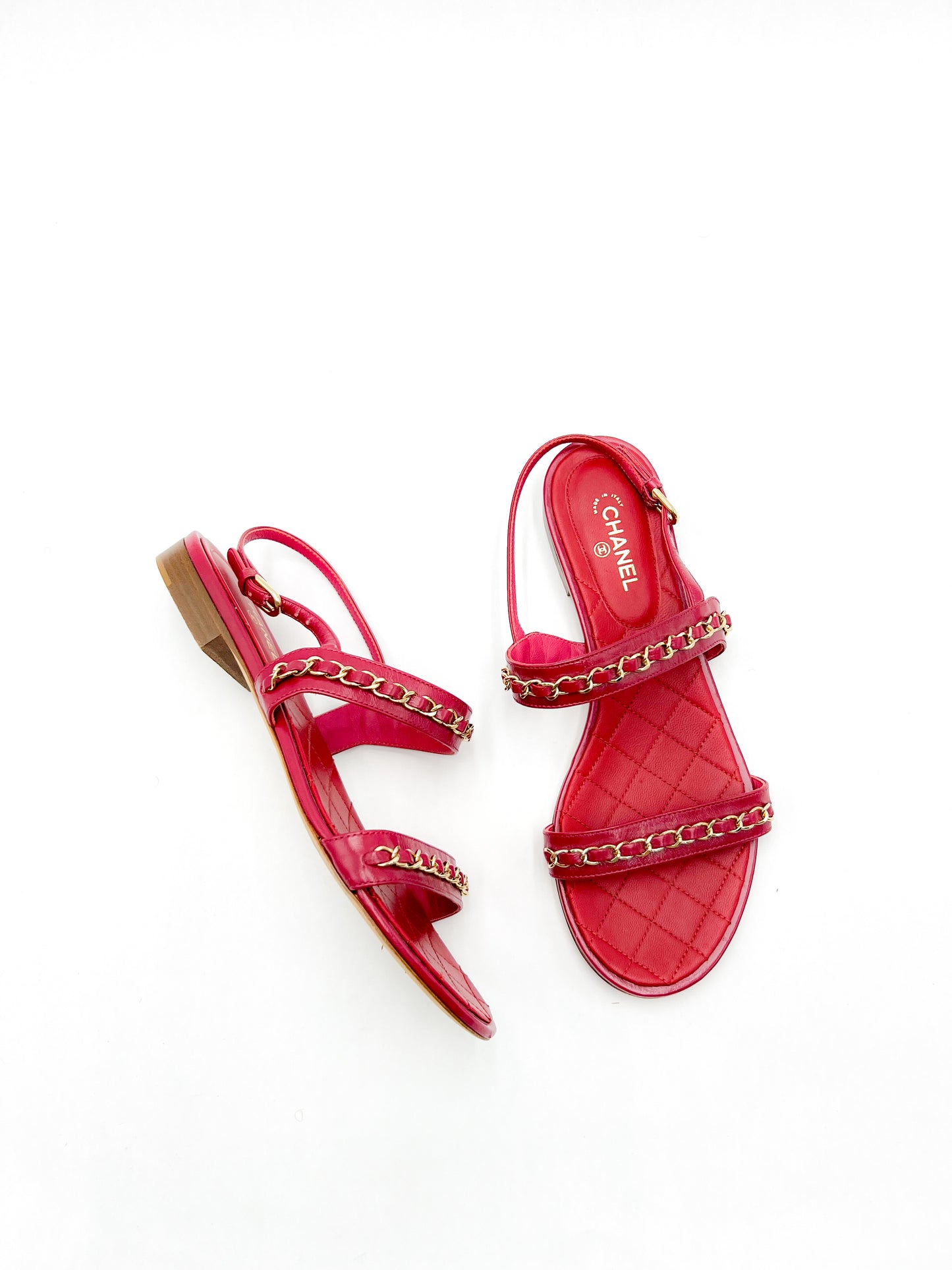 Chanel Sandals Red with Gold Chain