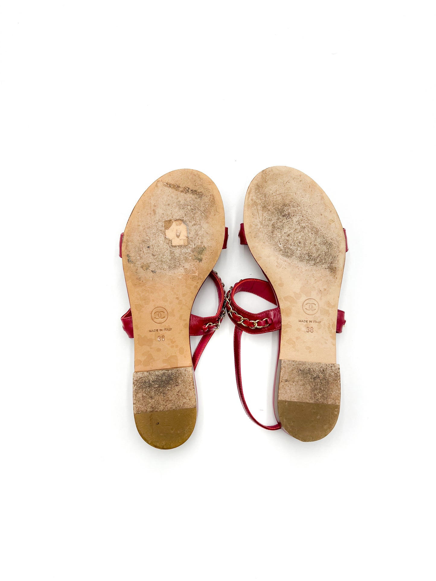 Chanel Sandals Red with Gold Chain