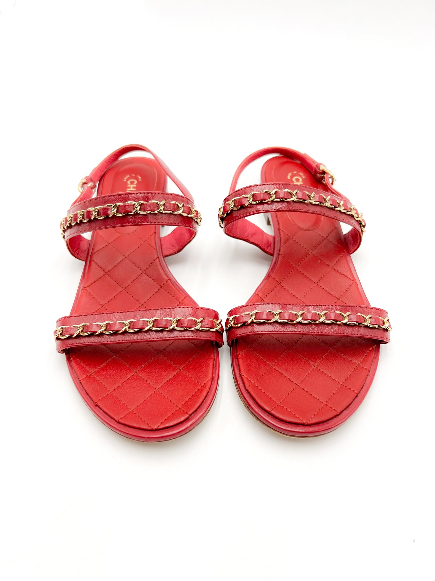 Chanel Sandals Red with Gold Chain