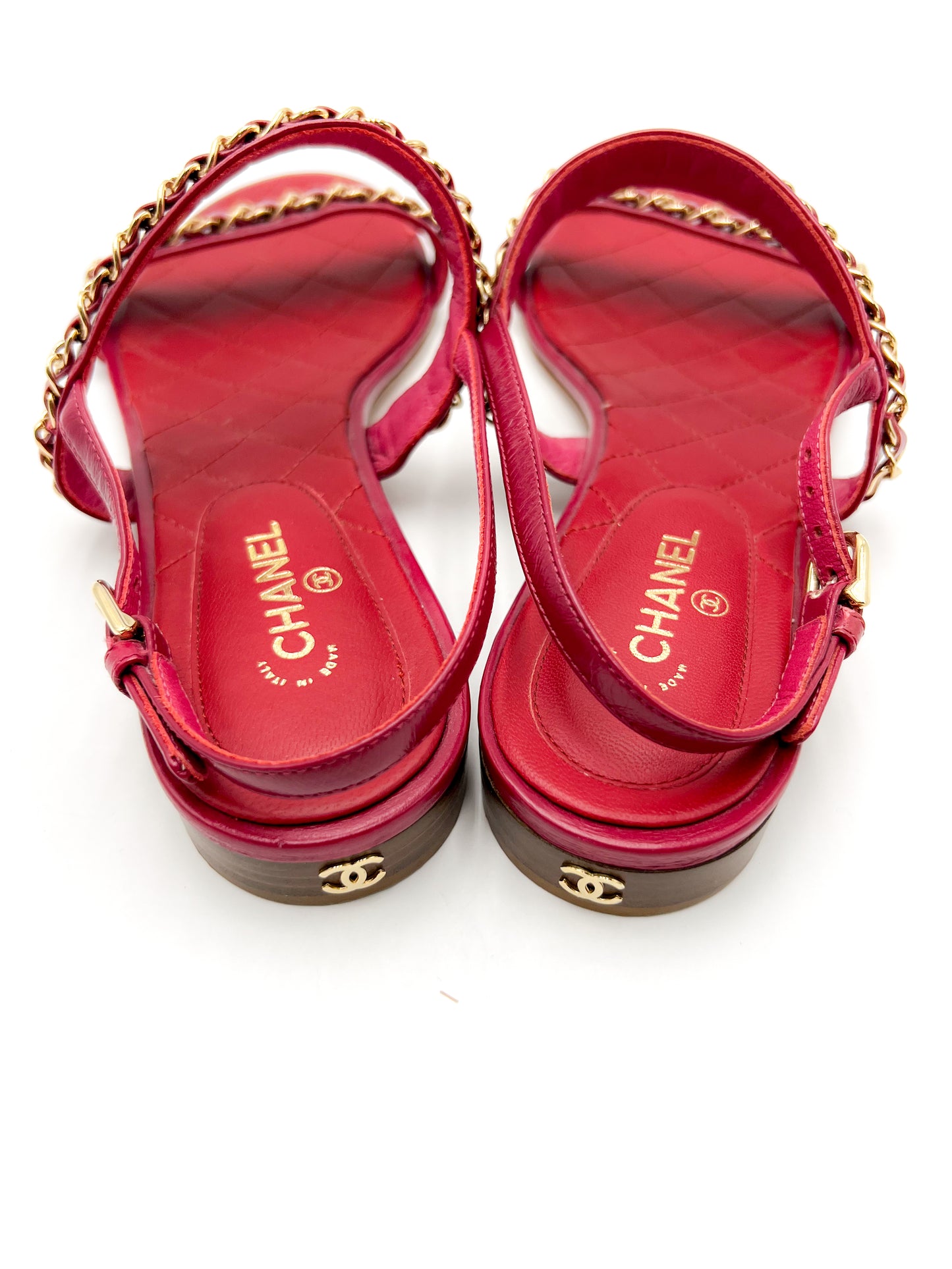 Chanel Sandals Red with Gold Chain