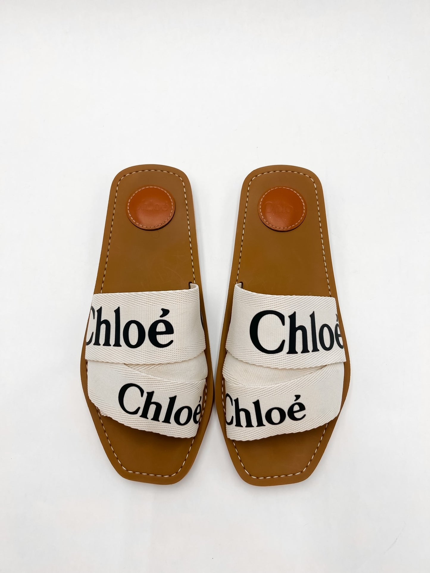 Chloé Woody Linen Logo Slide Sandals