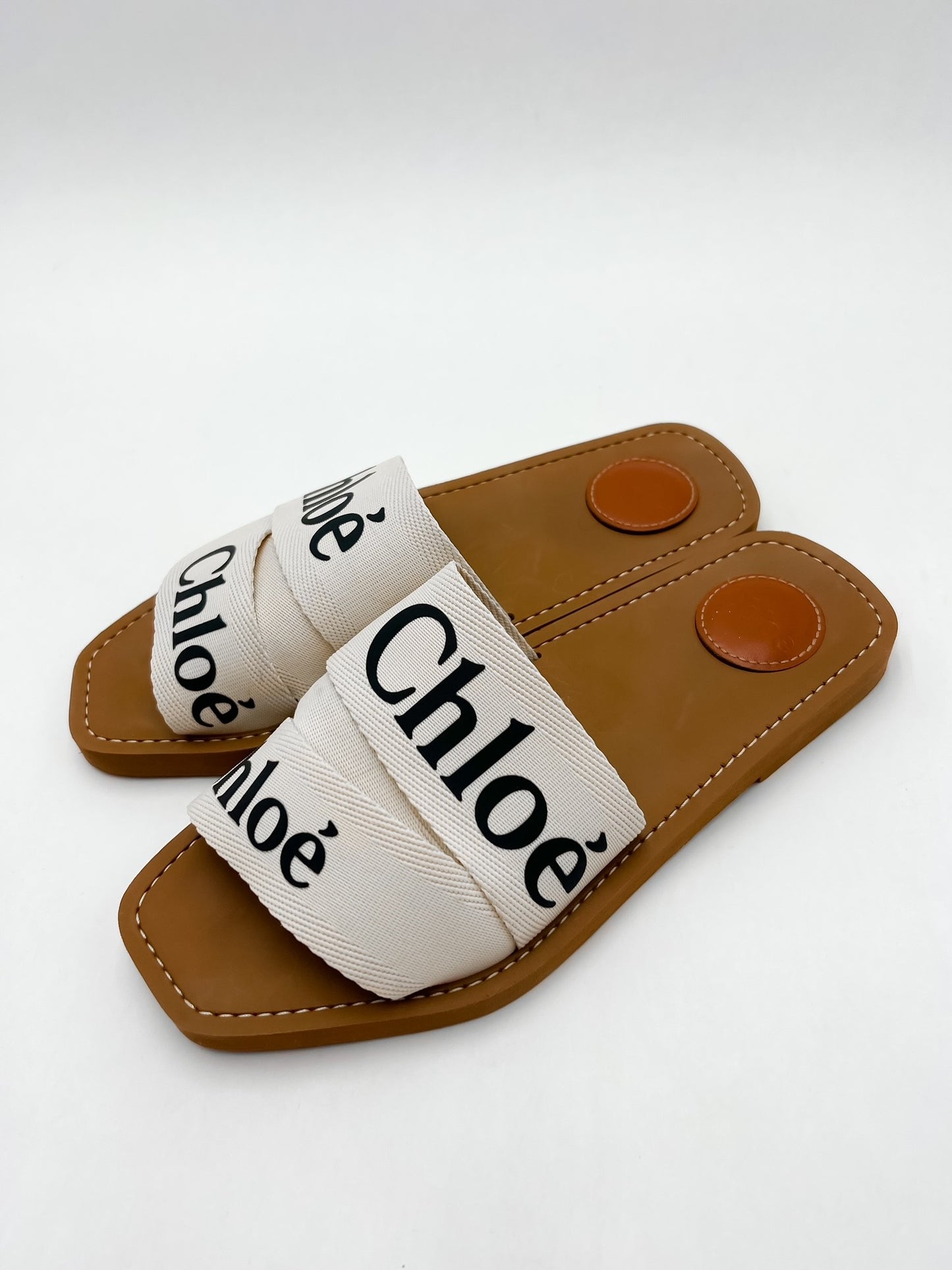 Chloé Woody Linen Logo Slide Sandals