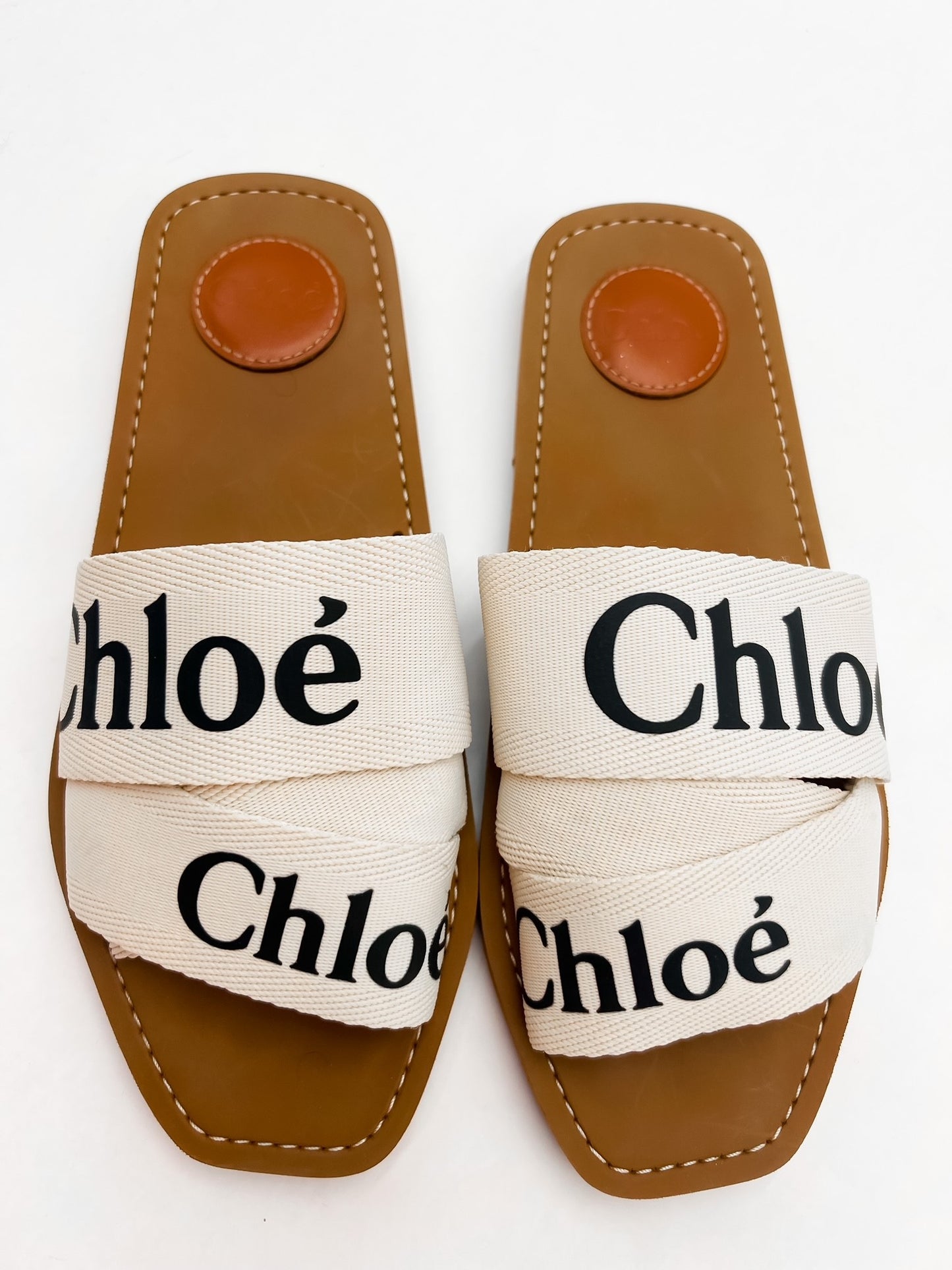 Chloé Woody Linen Logo Slide Sandals