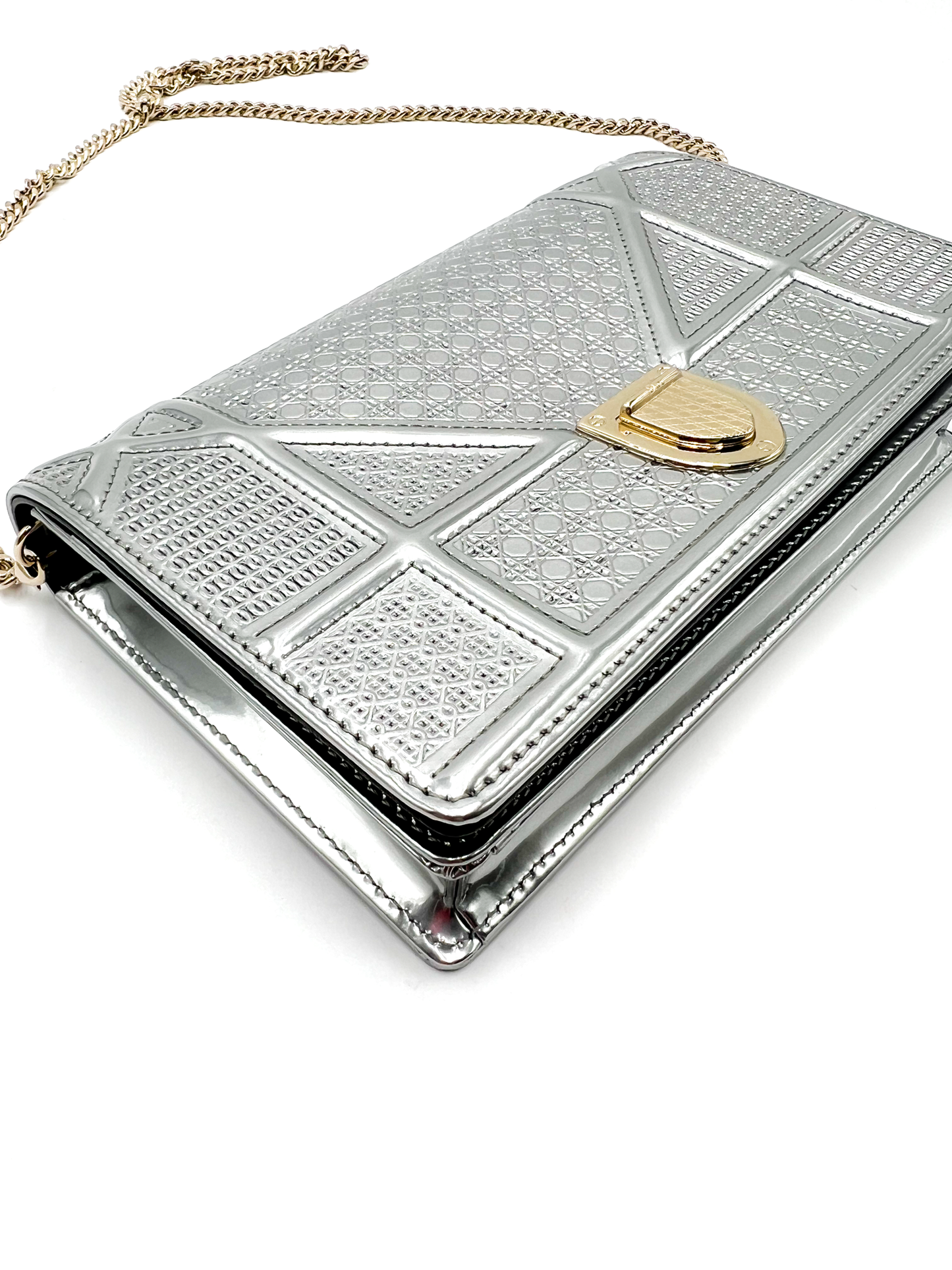 Dior Silver Micro Cannage Diorama Wallet on Chain