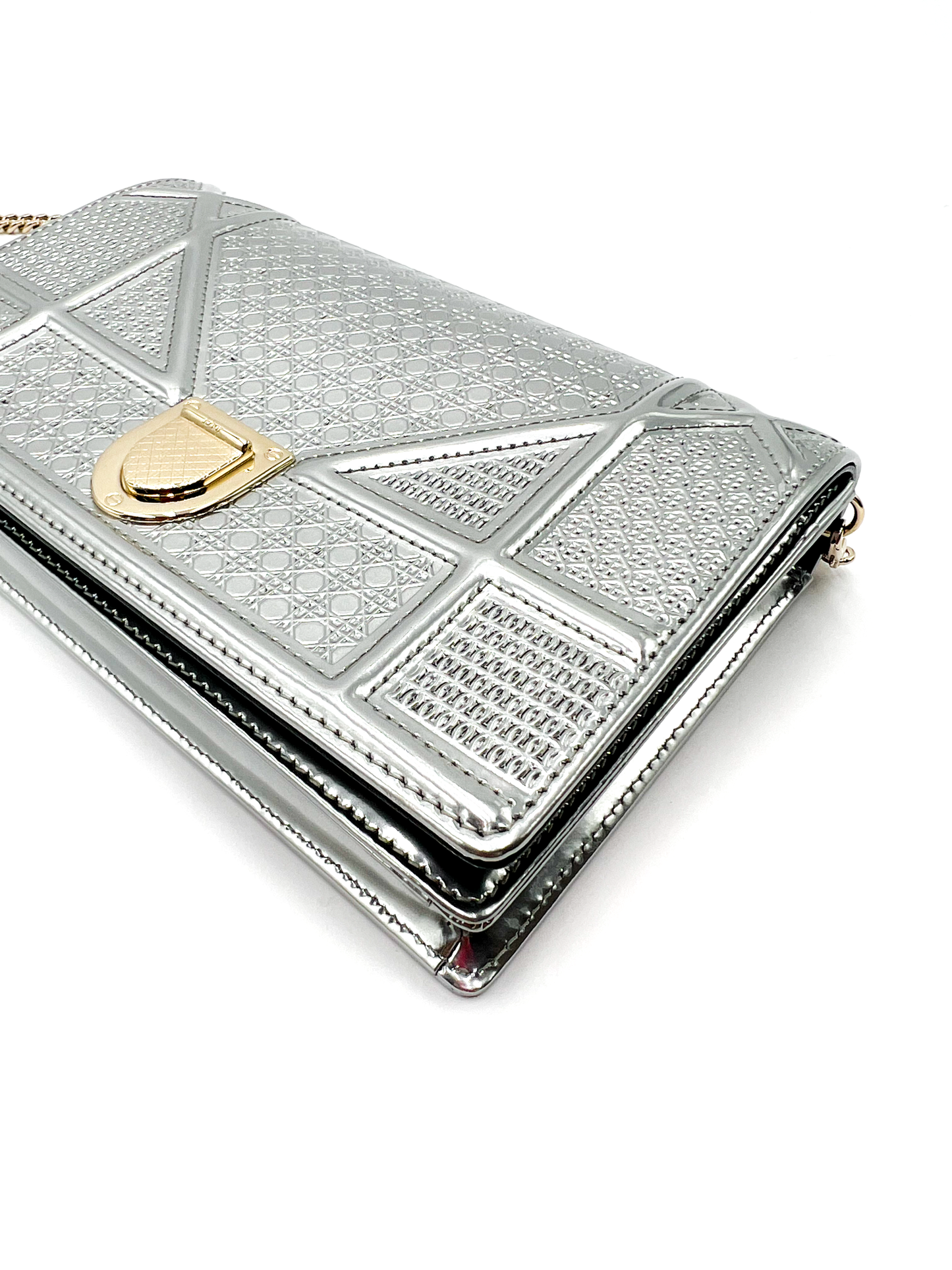 Dior Silver Micro Cannage Diorama Wallet on Chain