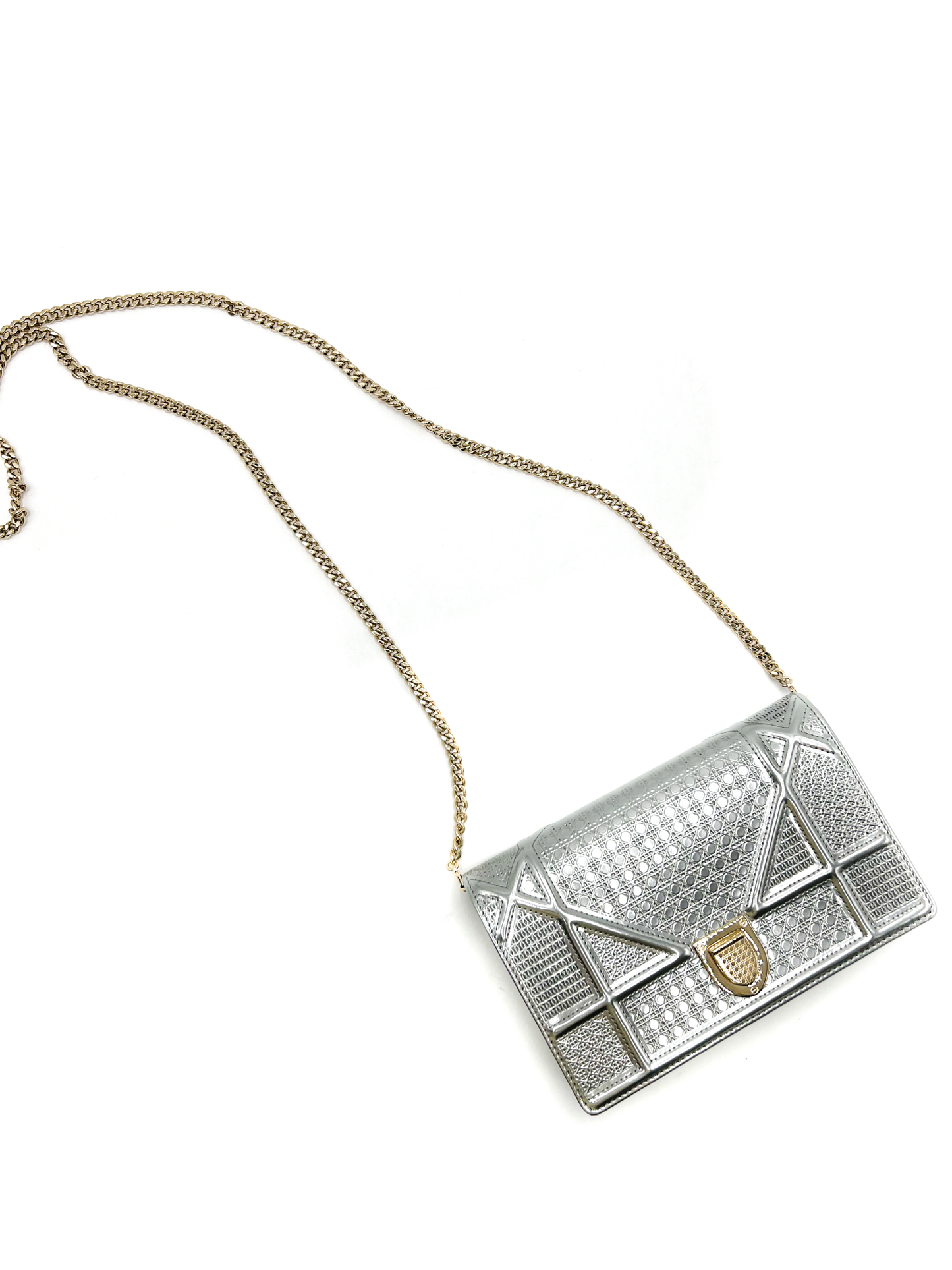 Dior Silver Micro Cannage Diorama Wallet on Chain