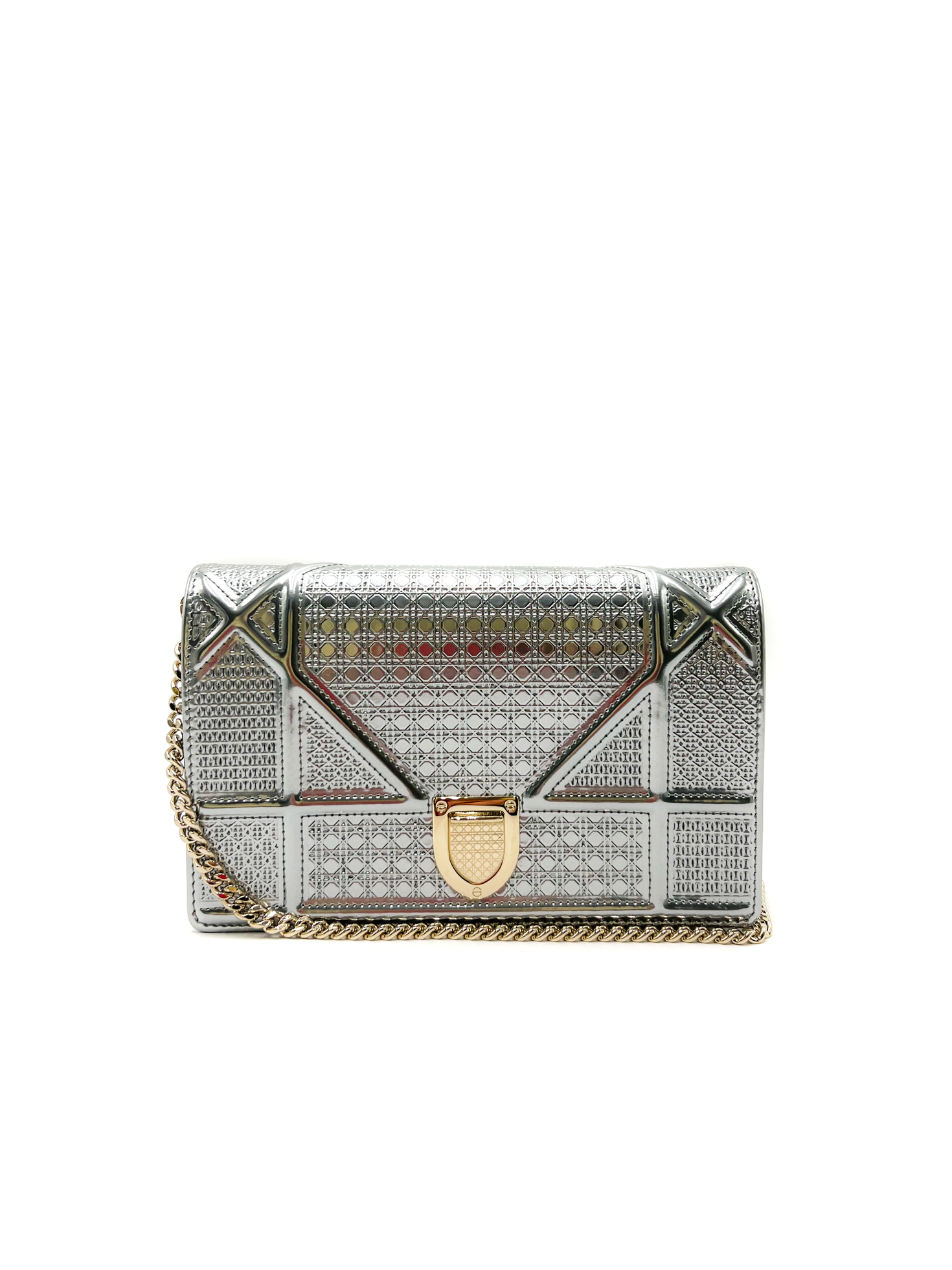 Dior Silver Micro Cannage Diorama Wallet on Chain