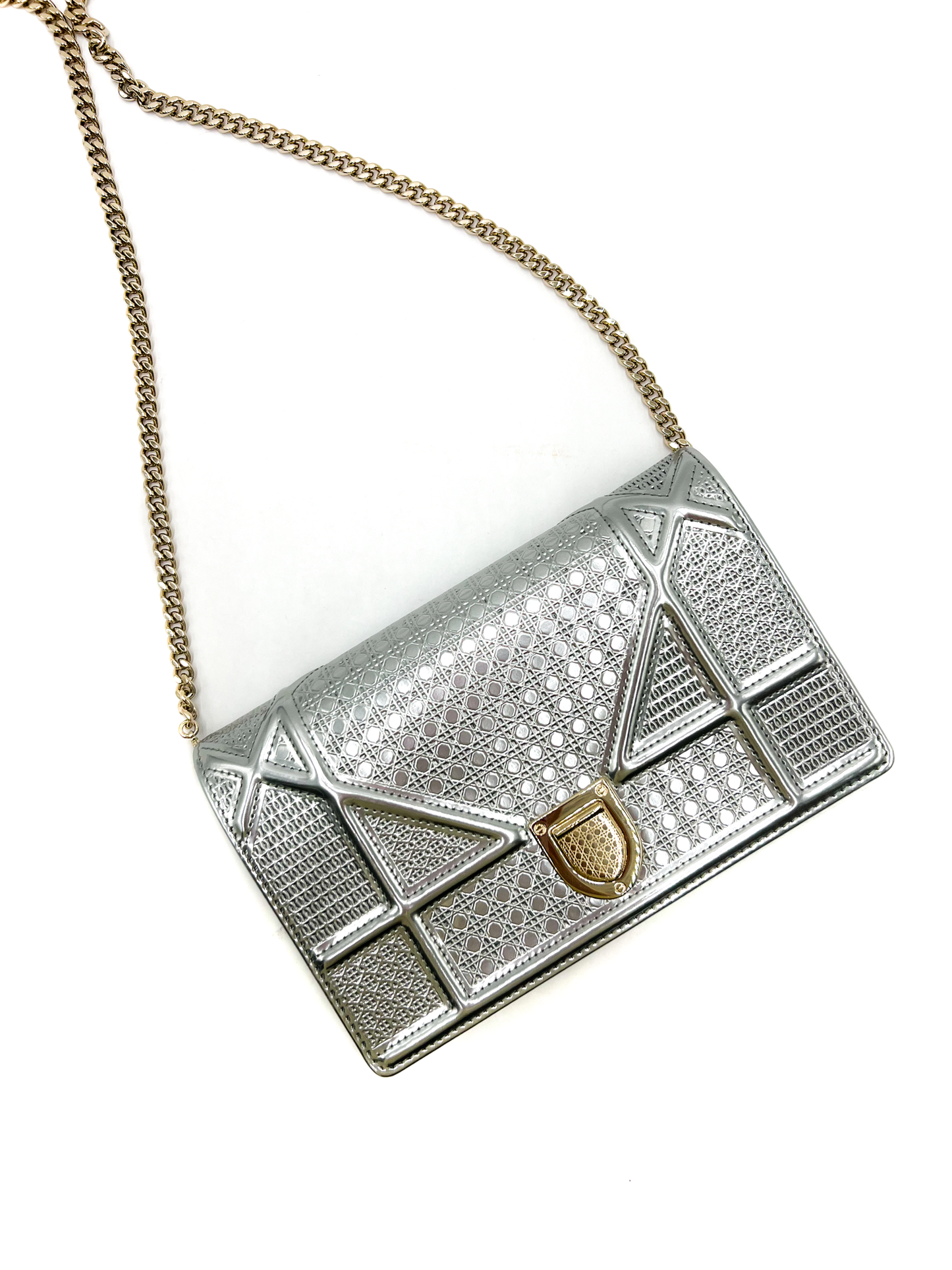 Dior Silver Micro Cannage Diorama Wallet on Chain