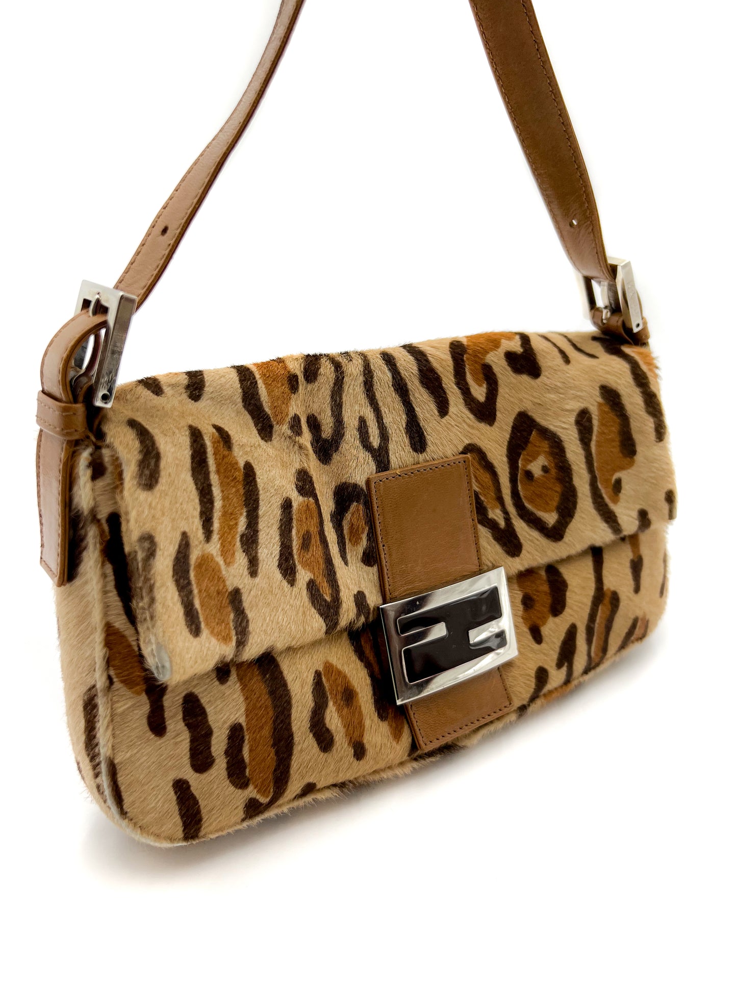 Fendi Leopard Calf Hair Baguette Shoulder Bag Vintage