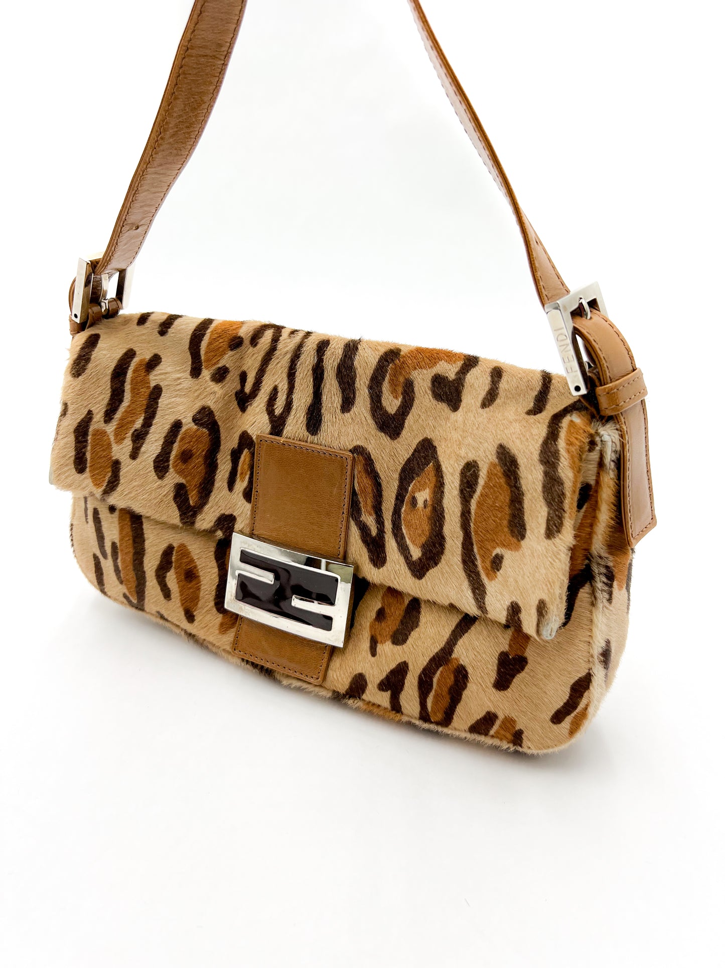 Fendi Leopard Calf Hair Baguette Shoulder Bag Vintage