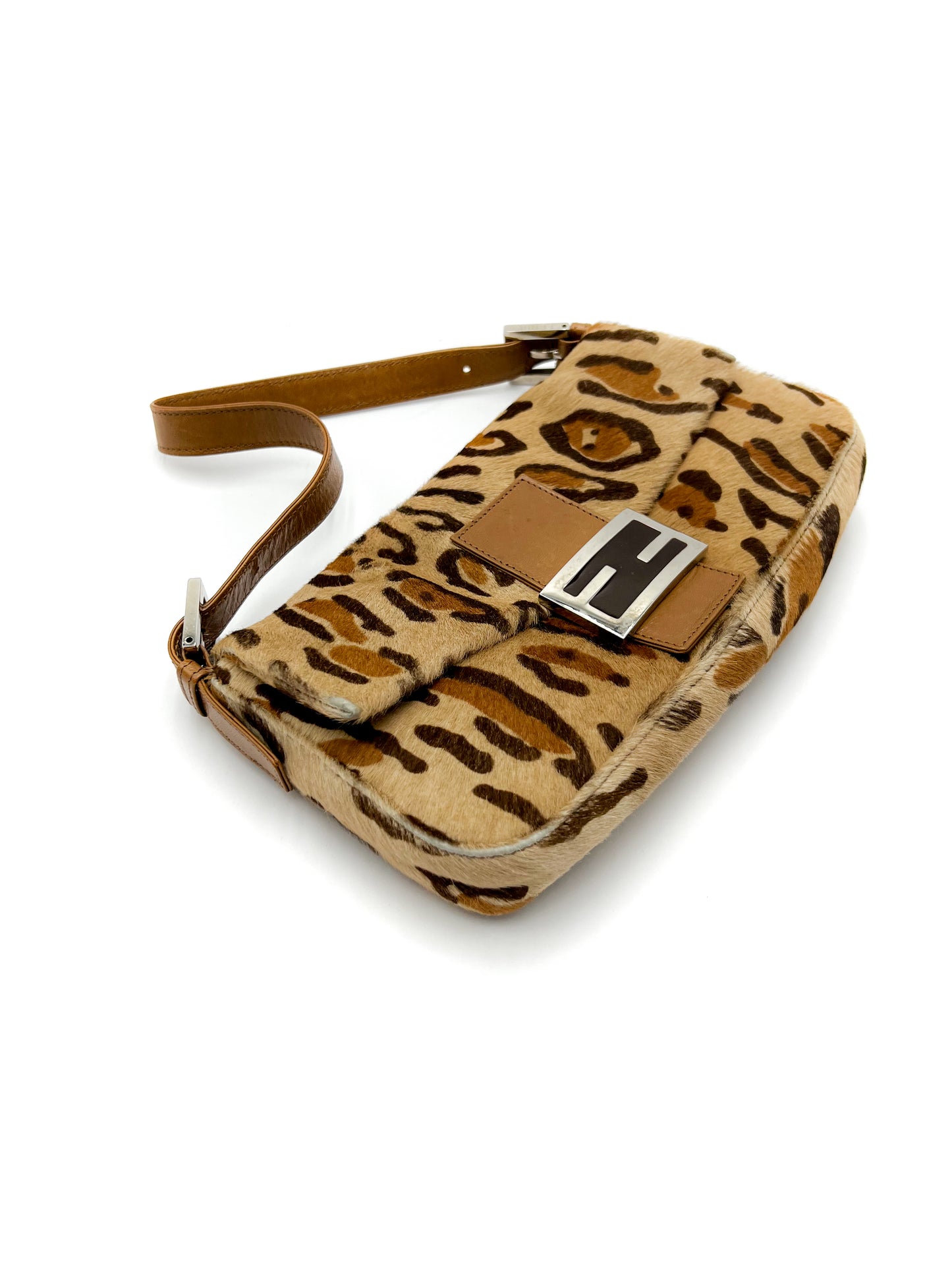 Fendi Leopard Calf Hair Baguette Shoulder Bag Vintage