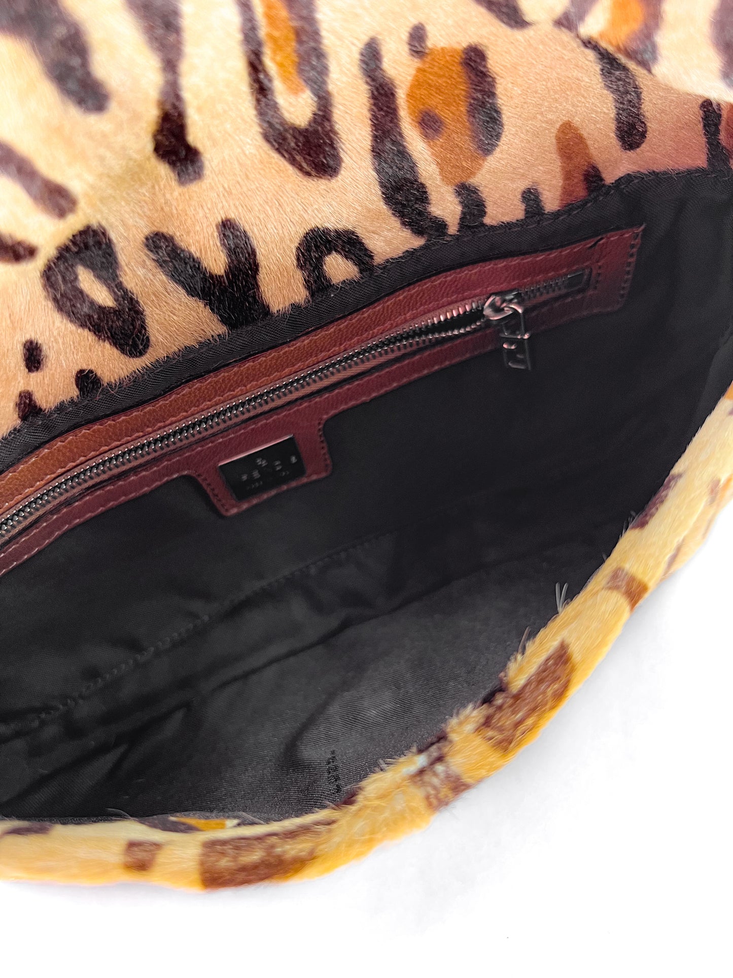 Fendi Leopard Calf Hair Baguette Shoulder Bag Vintage