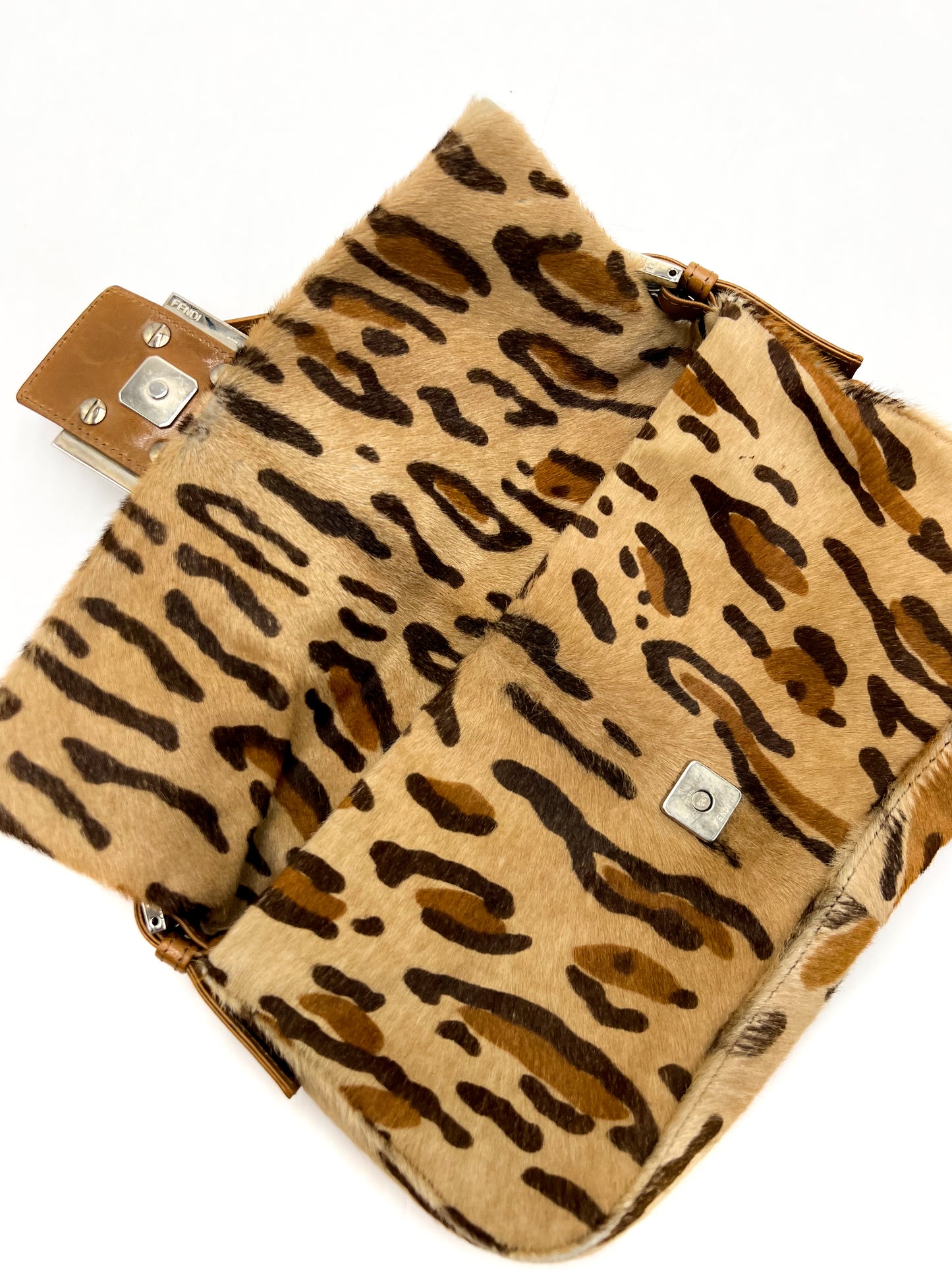 Fendi Leopard Calf Hair Baguette Shoulder Bag Vintage