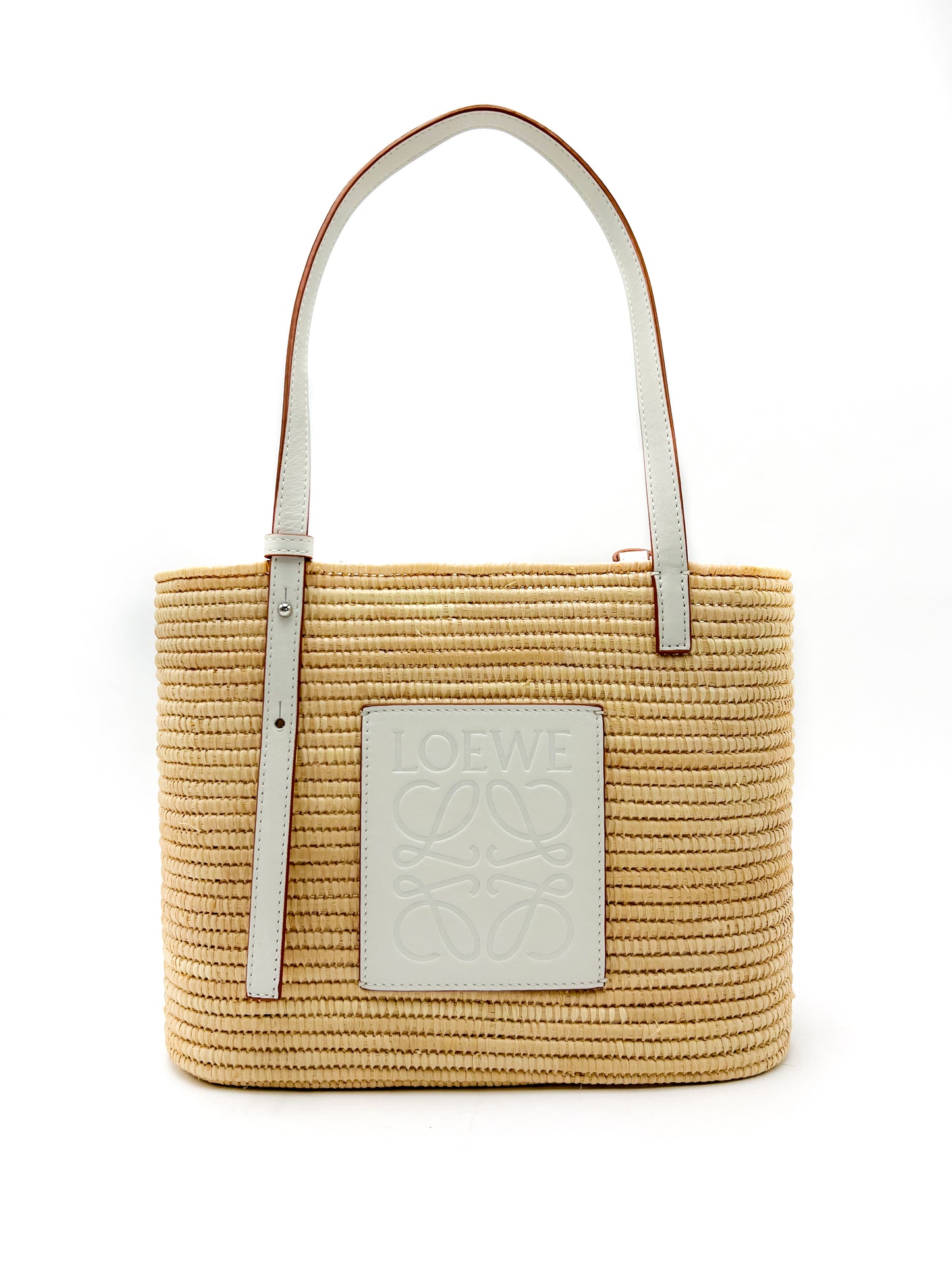 LOEWE + Paula's Ibiza small leather-trimmed woven raffia tote