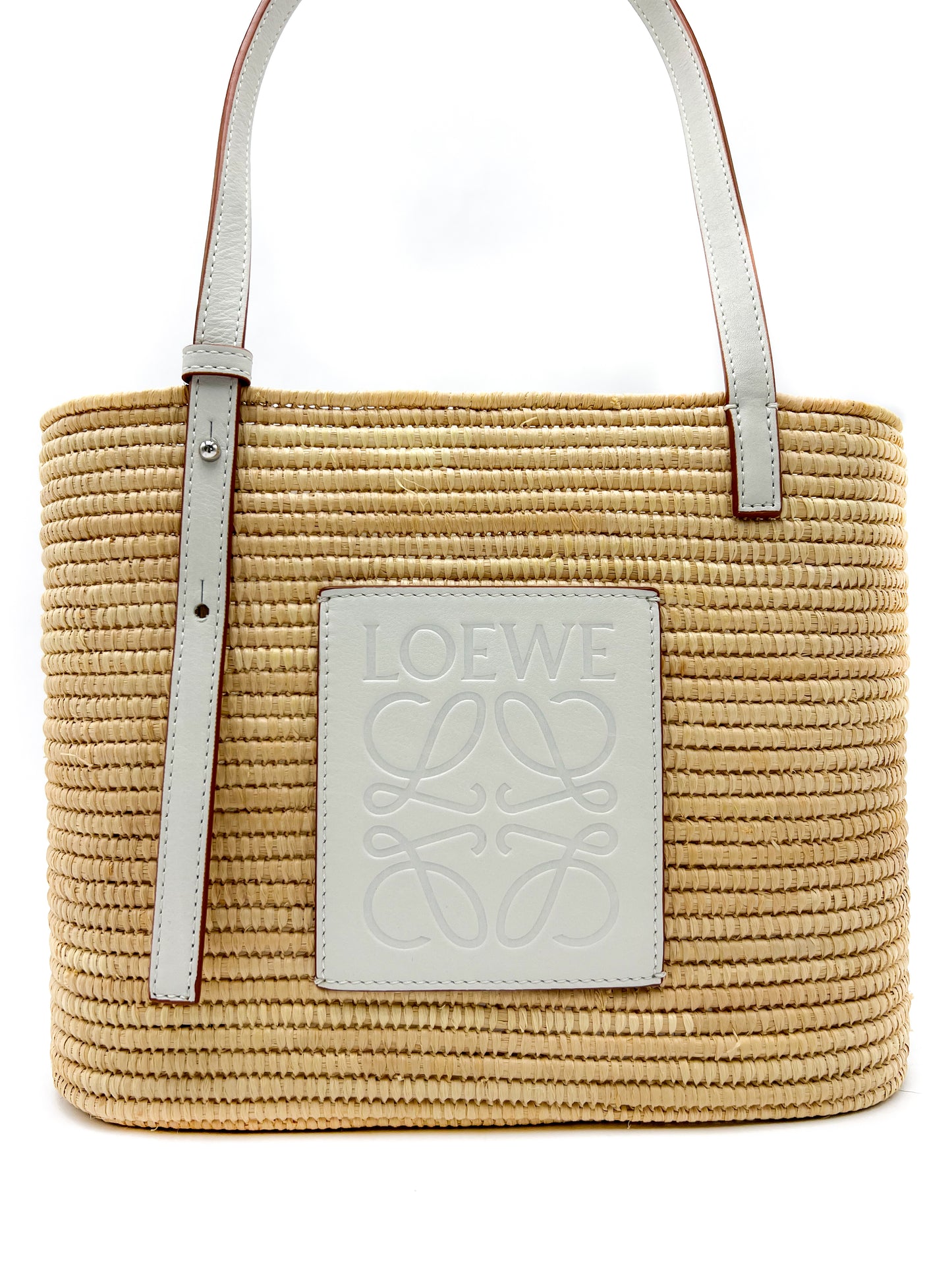 LOEWE + Paula's Ibiza small leather-trimmed woven raffia tote