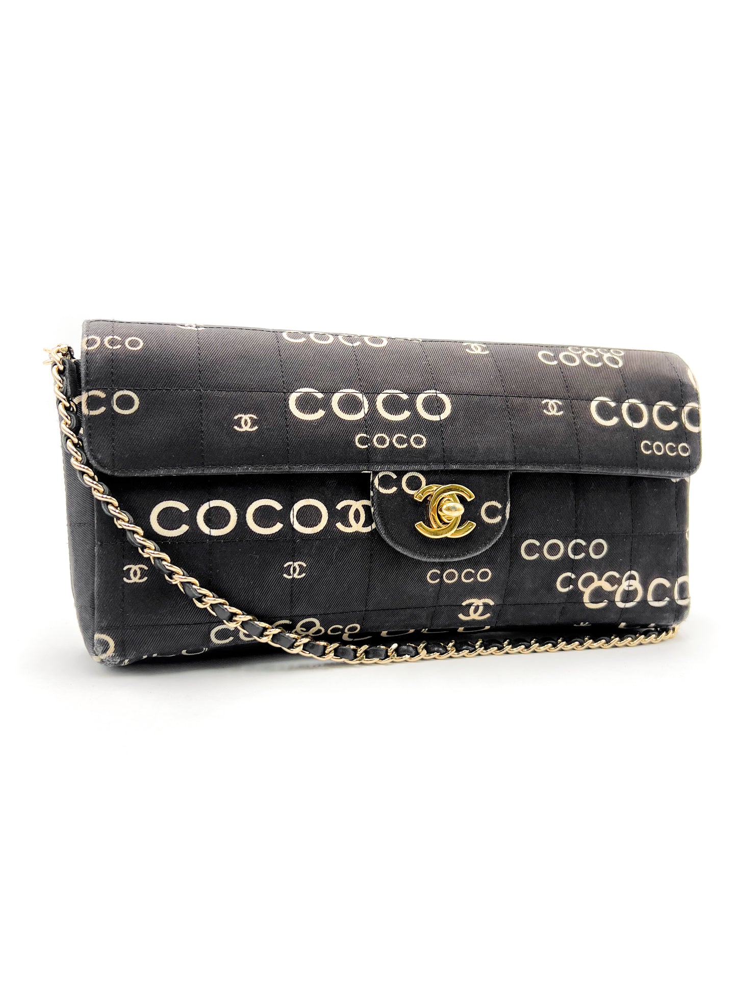 Chanel Coco East West Single Flap Bag 24K gold VINTAGE and RARE